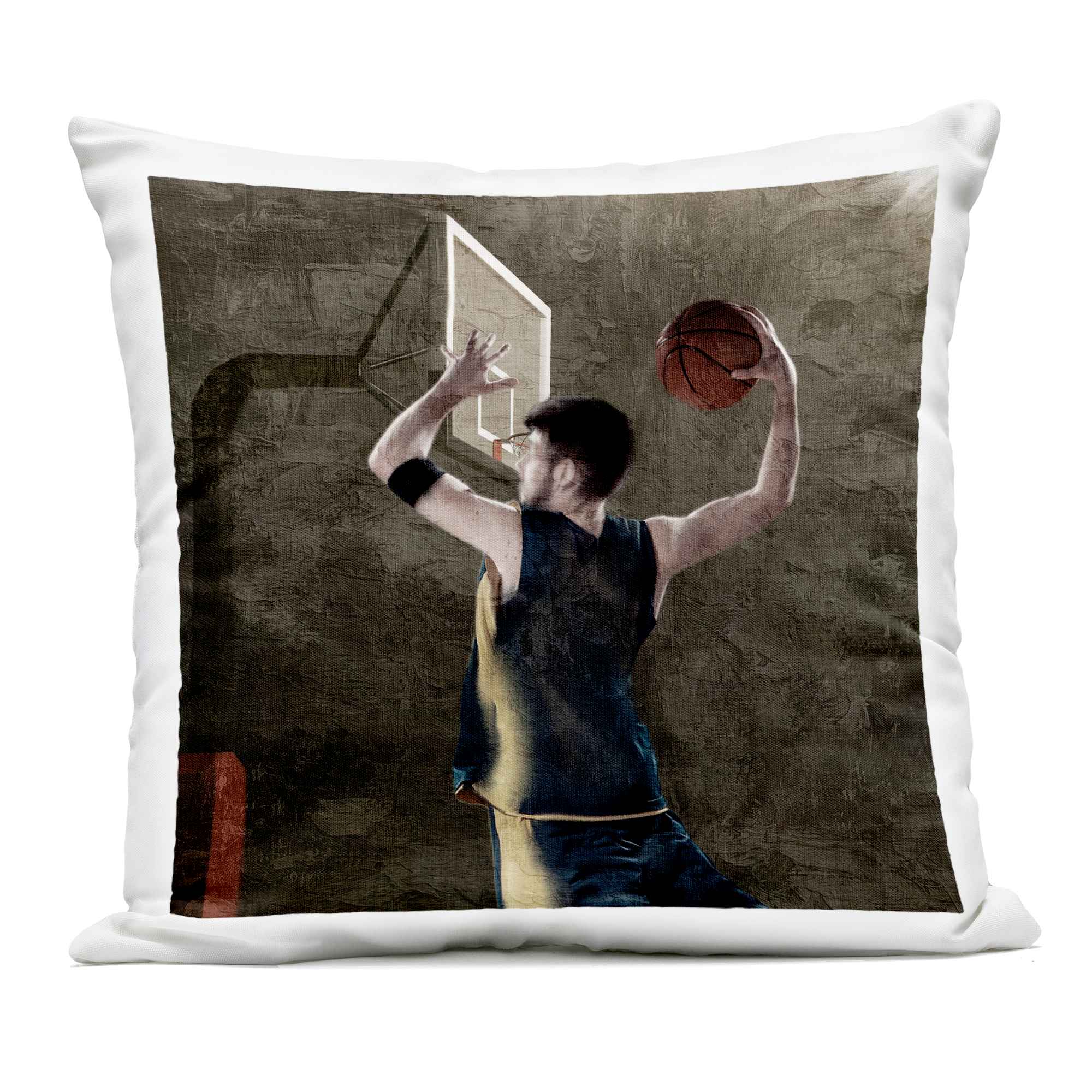 Stupell Industries PLQ-880-OSQ-18X18 Basketball Dunk In Action Outdoor Printed Pillow design by Kim Allen 18 x 18