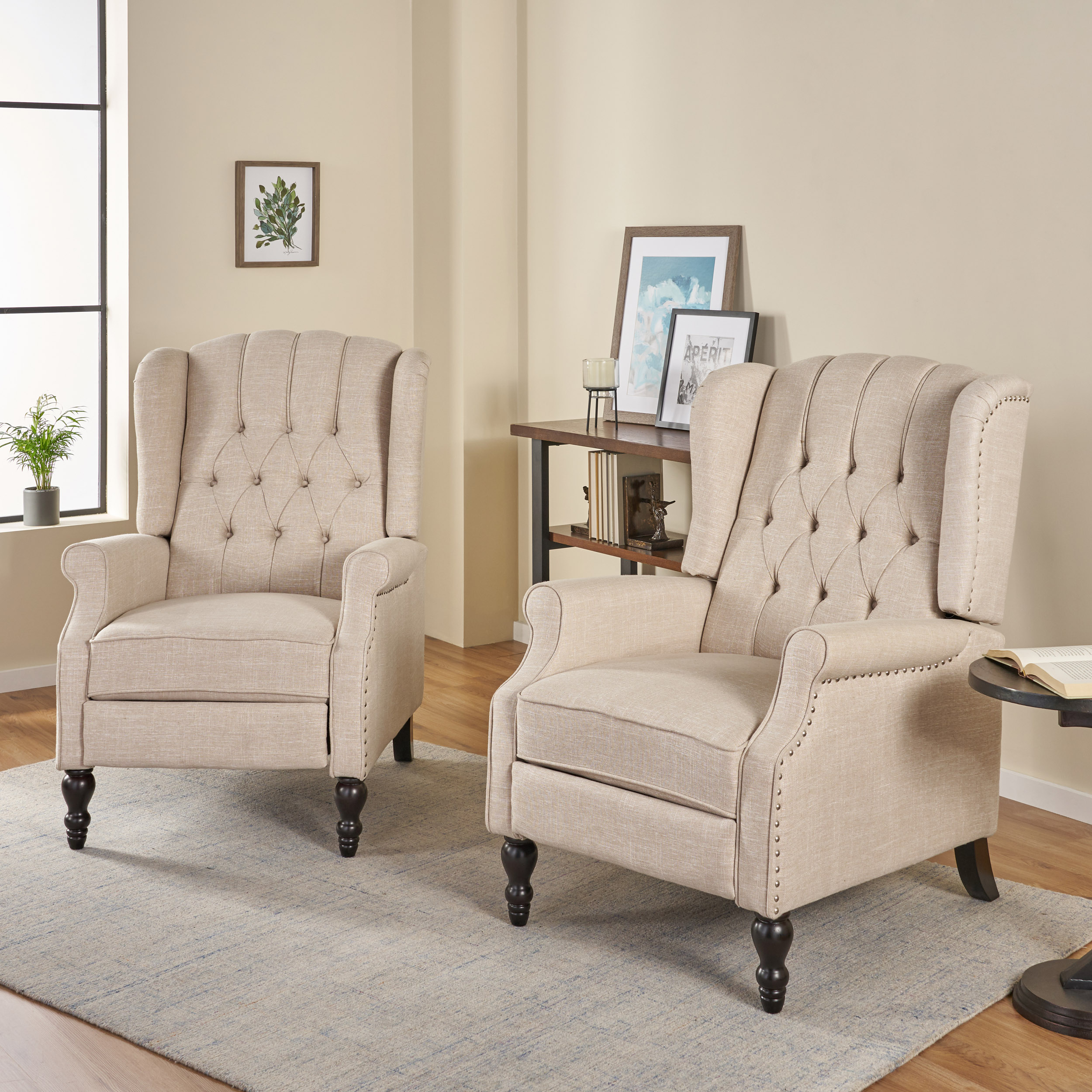 Christopher Knight Home 312259 Walter Tufted Fabric Recliners  Set of 2