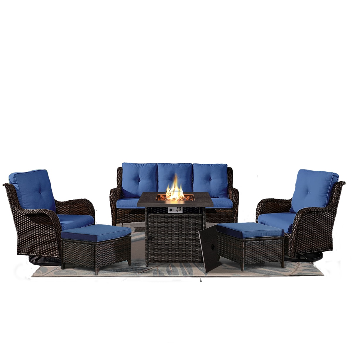 Rilyson FS013014023098-1 6 -Piece Wicker Patio Sofa Conversation Set with Blue Cushions
