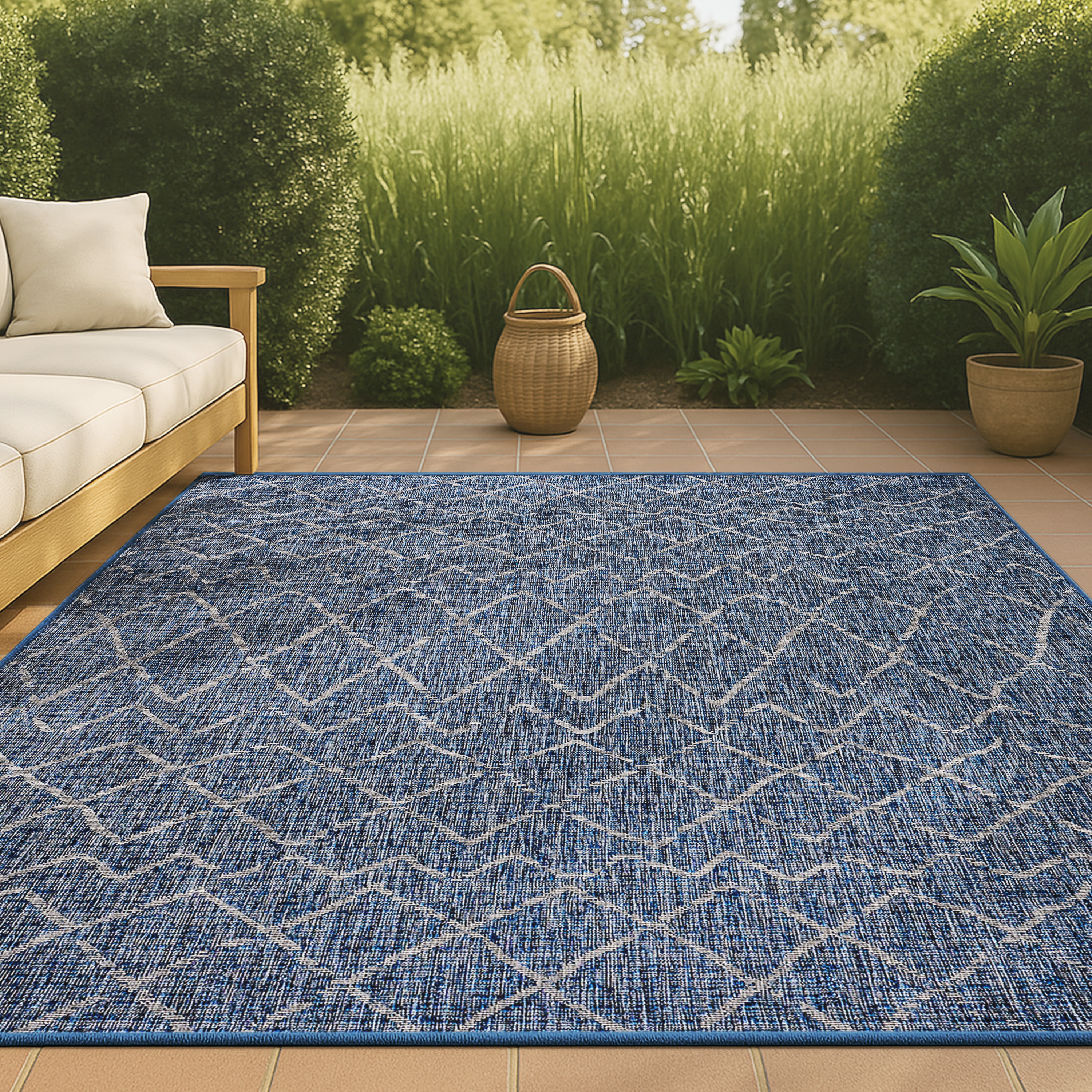 JONATHAN  Y SMB114B-5 Santa Monica Madaba 5 x 8 (ft) Loomed Polypropylene Navy/Light Gray Rectangular Indoor/Outdoor Solid Bohemian/Eclectic Area rug
