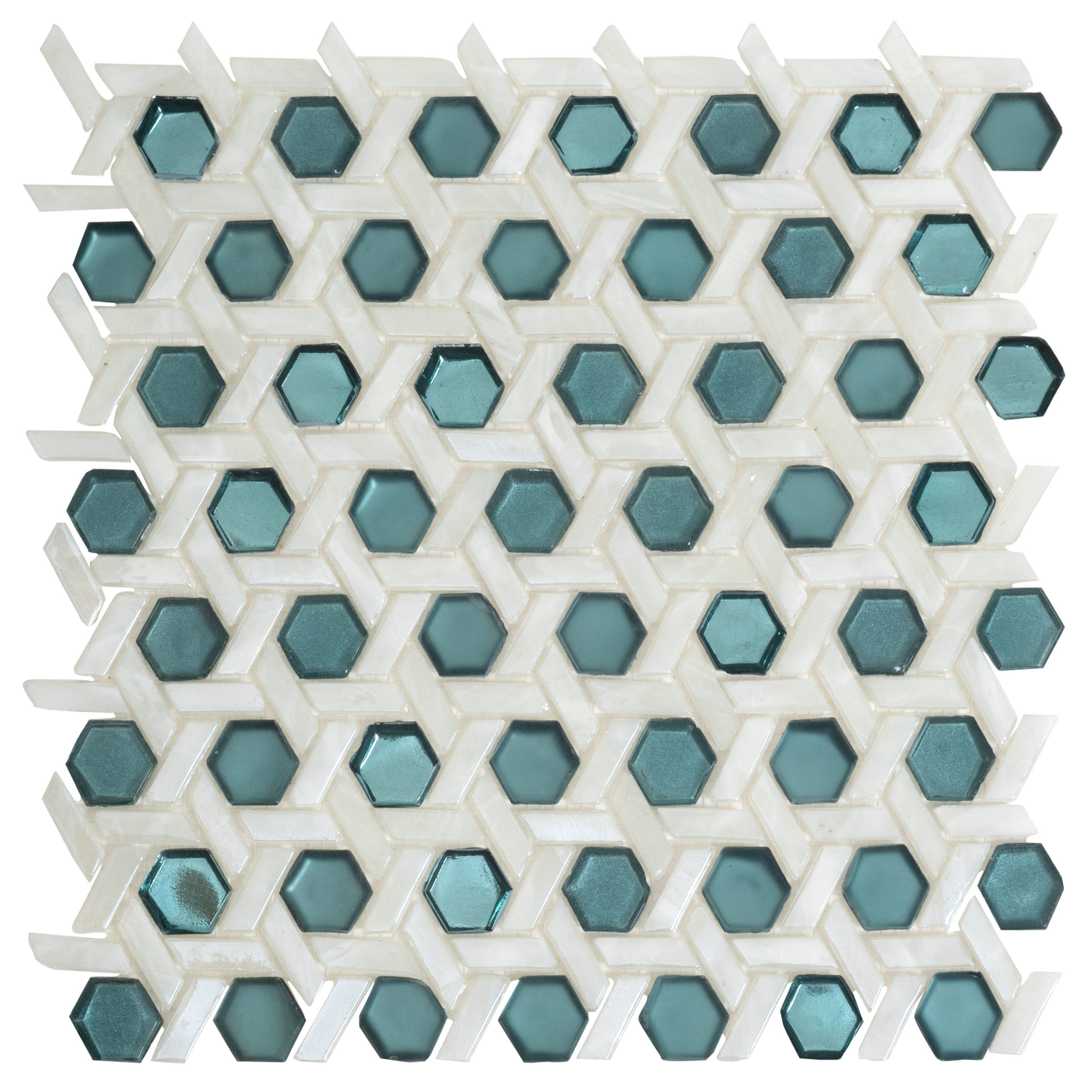 Apollo Tile APLAHX8822A Majeste Bottle Green 12-in x 12-in Glossy Glass Patterned Hexagon Mosaic Floor and Wall Tile ( 9.67-sq ft Carton )