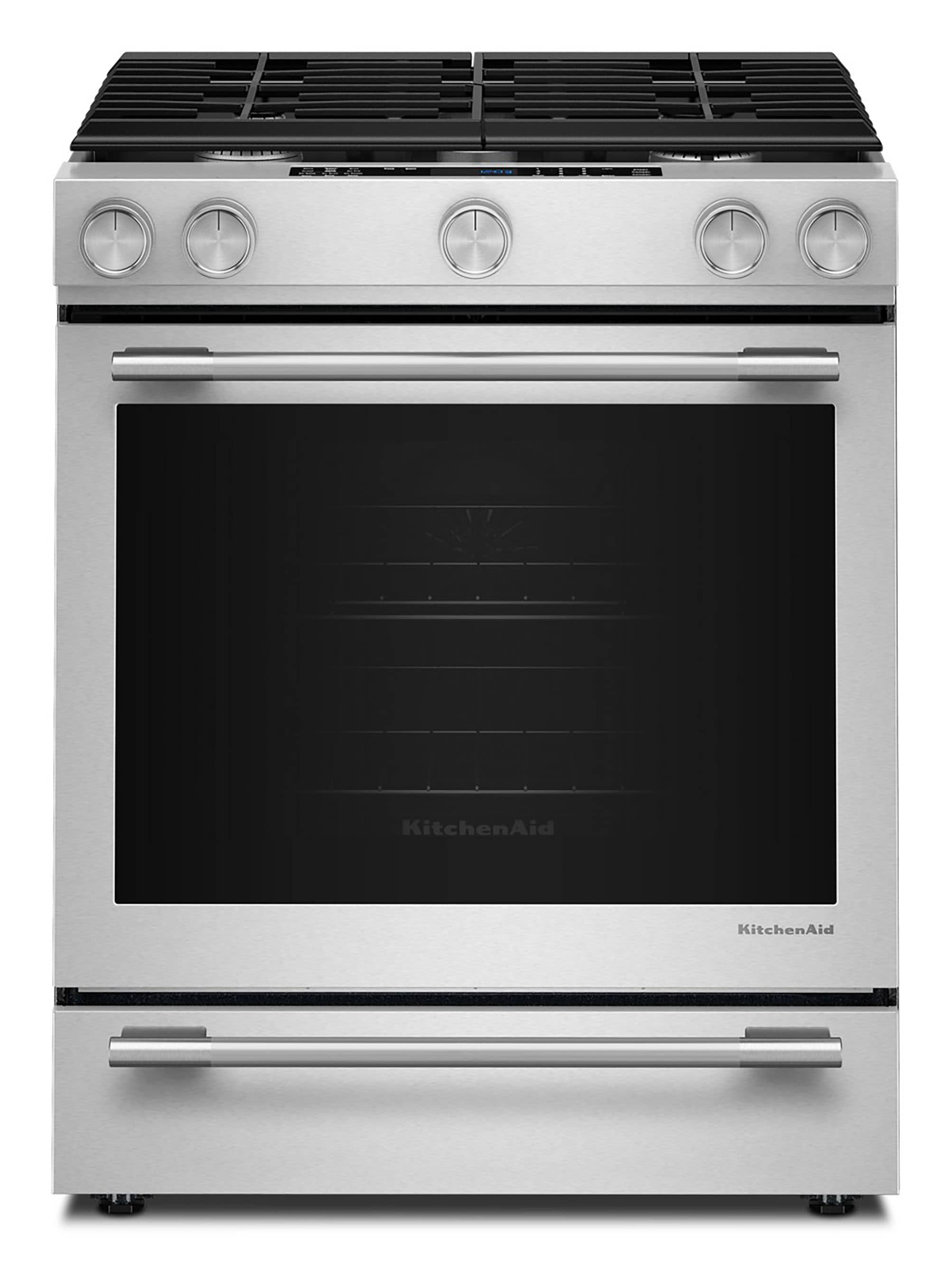 KitchenAid 30-in Standard 5 burners Air Fry Convection Oven Single Oven Dual Fuel Range ( PrintShield Stainless Finish ) #KSDS730TPS