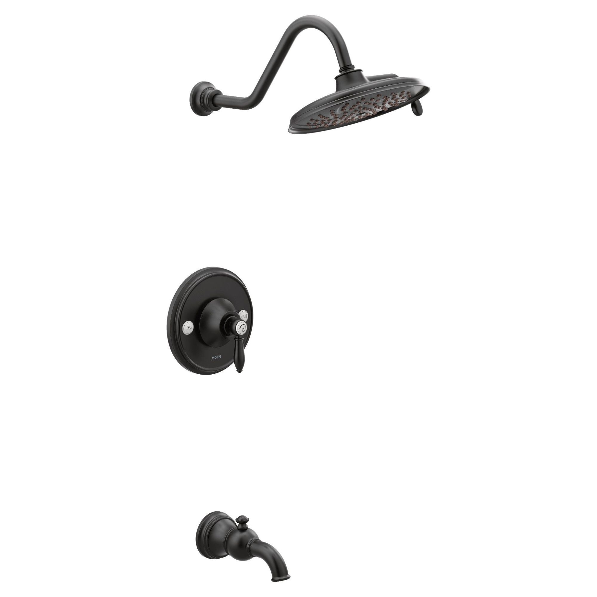 Moen TS32104EPBL Weymouth Matte Black 1-handle Multi-function 9.19-Inches Round Bathtub and shower Faucet