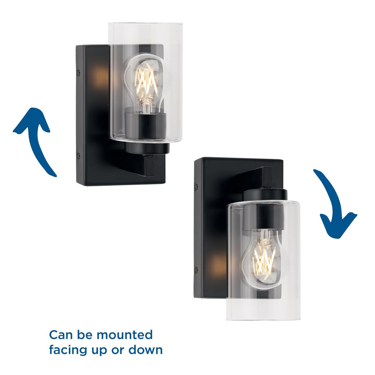 Matte Black Steel Cylinder Vanity Light with Clear Glass Shade