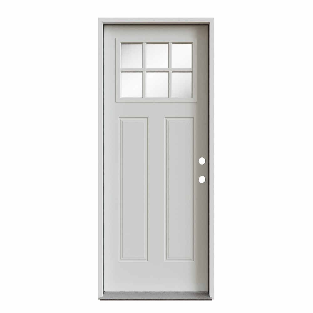 Masonite 642233 STA TRU Steel 32-in x 80-in x 4-9/16-in Steel Craftsman Left-hand inswing Primed Prehung Front Door Solid core with Grilles