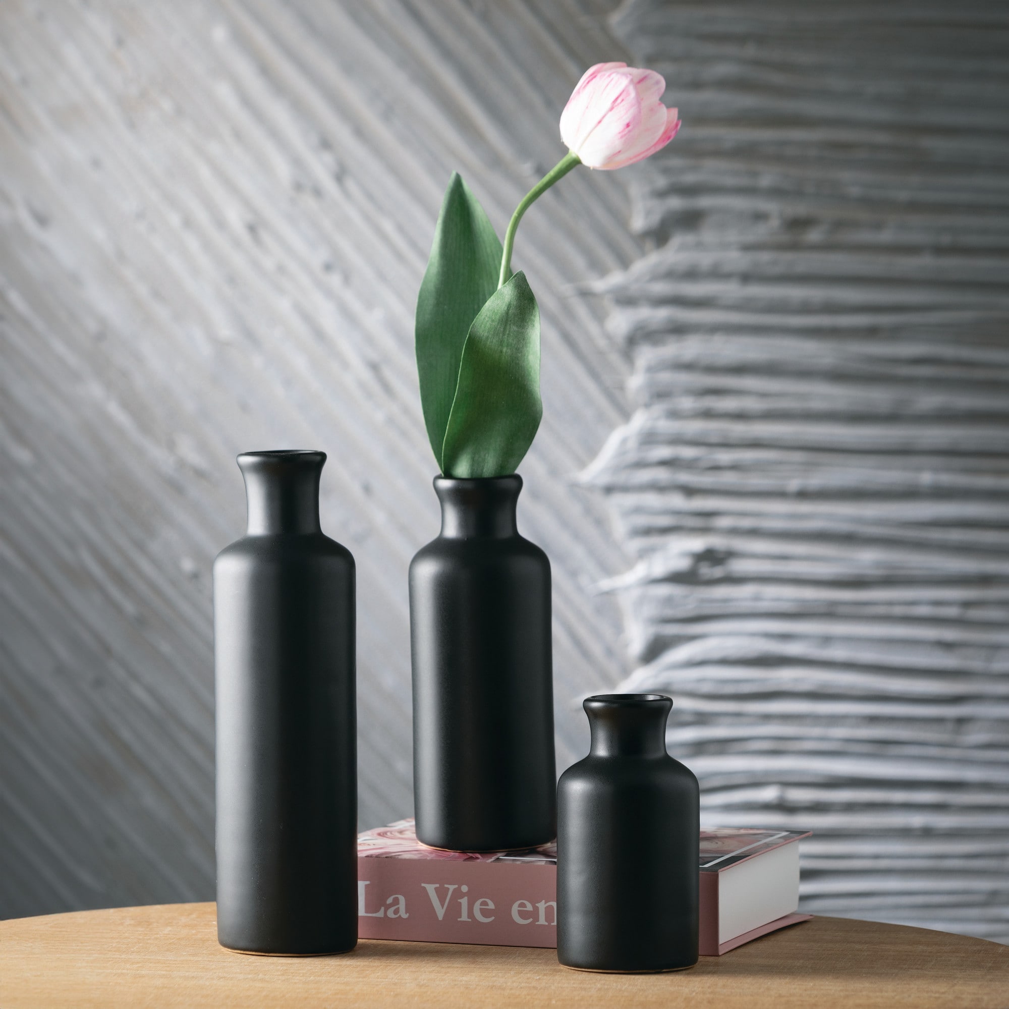 Matte Black and Gold Metal Decorative Floor Vases, Set of 2
