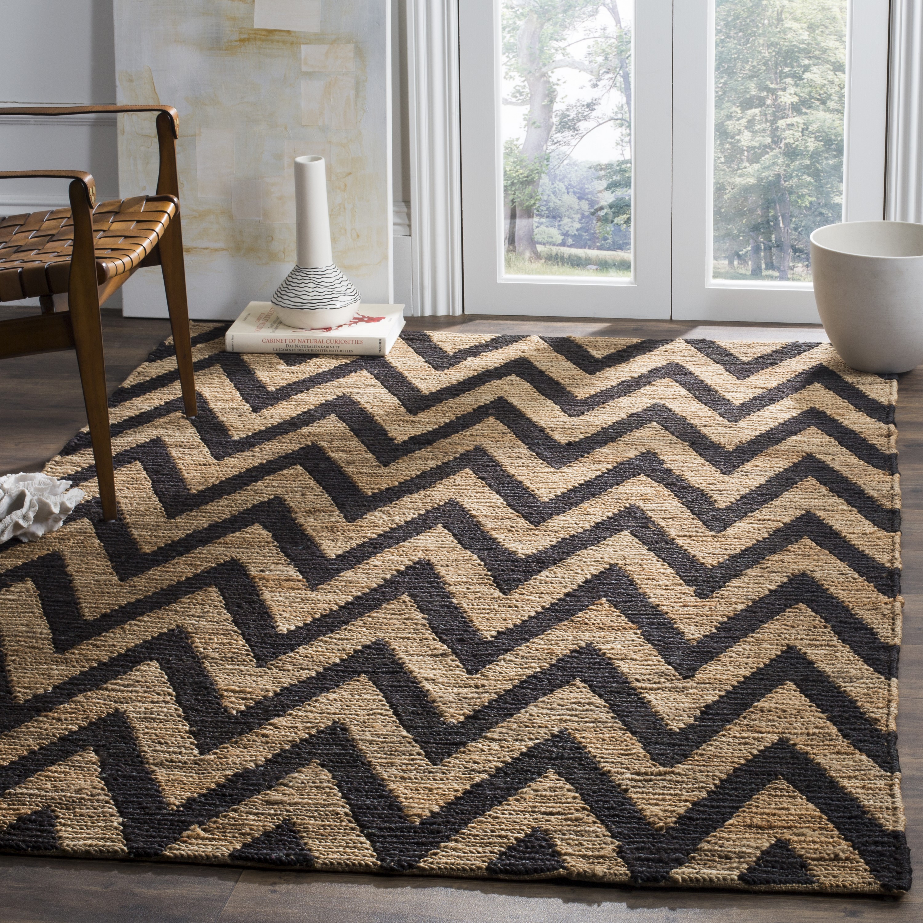 Safavieh ORG515A-9 Organica Joshua 9 x 12 (ft) Knotted Jute Black/Natural Rectangular Indoor Chevron Area rug