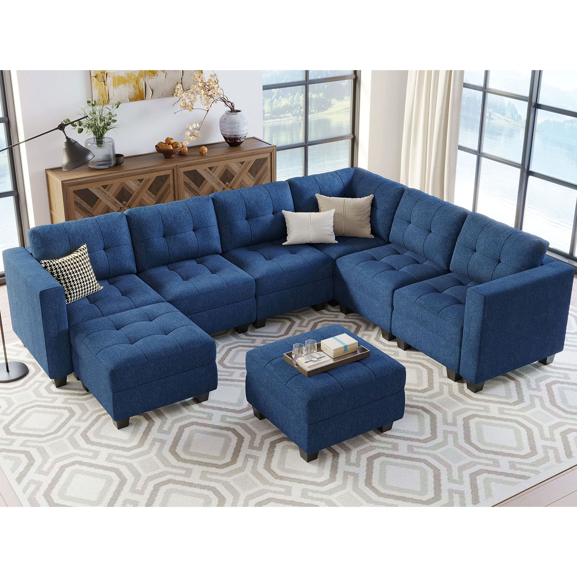 Belffin - 7 Seats + 9 Sides Modular Weave Sofa with Ottoman