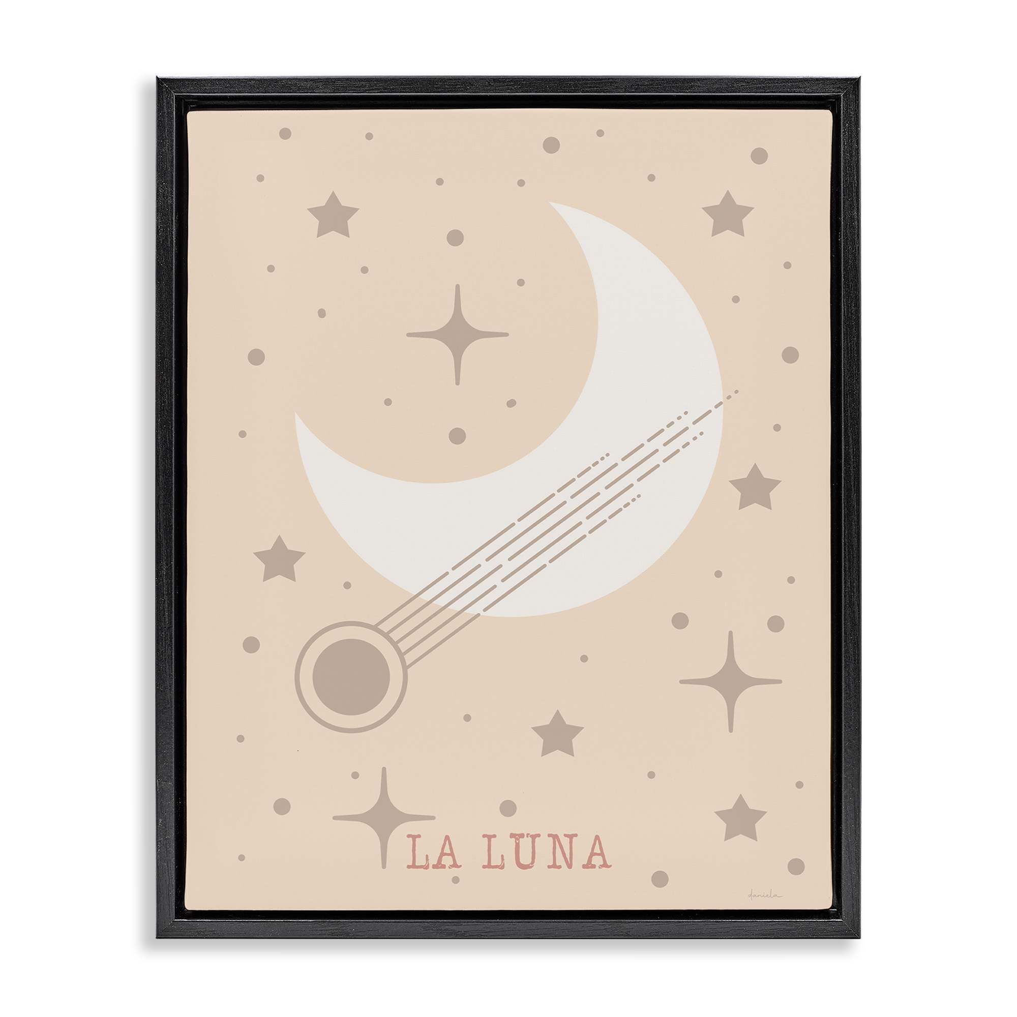 Stupell Industries BT-943-FFB-24X30 Minimal Moon with Stars Floating Frame design by Daniela Santiago