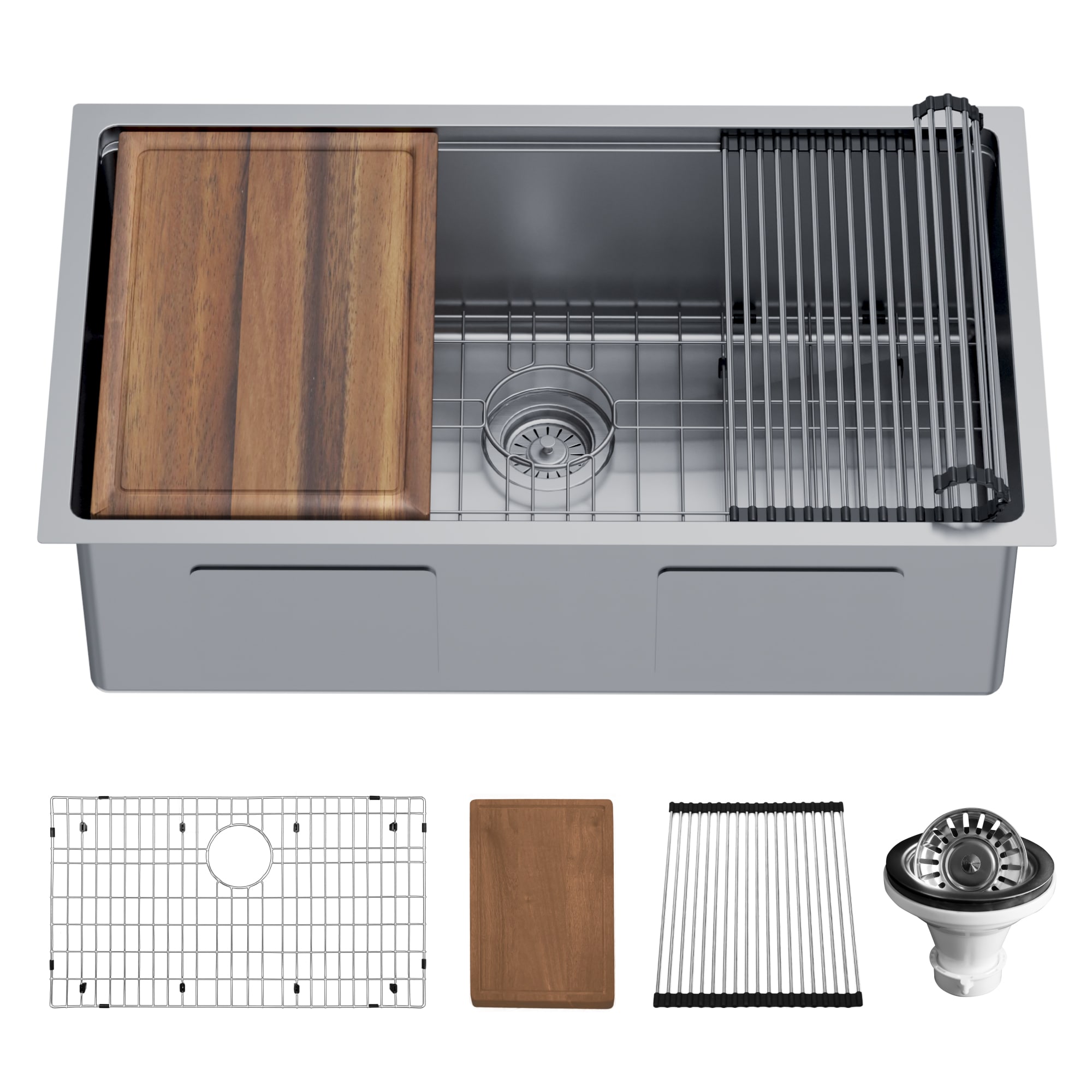Karran WS-37-PK1 Undermount 32-in x 19-in Stainless steel Single bowl 16 -Gauge Workstation Kitchen Sink