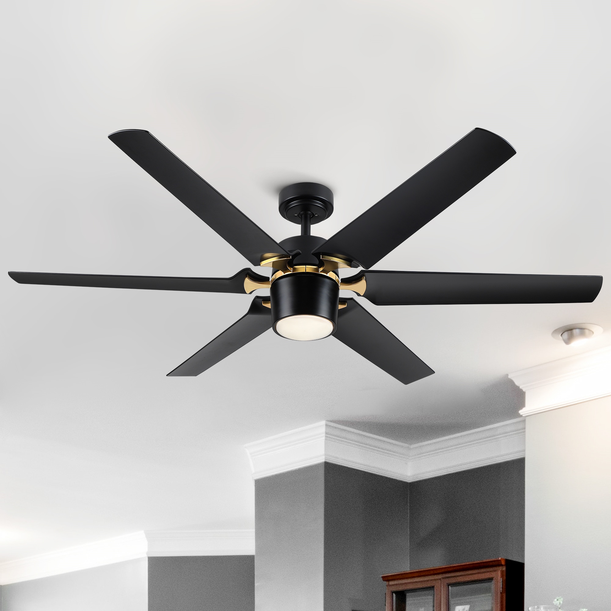 BABOOM BOM-6796055-OR 60-in Color-Changing Integrated LED Matt Black with Matt Black Blades Ceiling Fan With Light - Remote Included ( 6 -Blade )