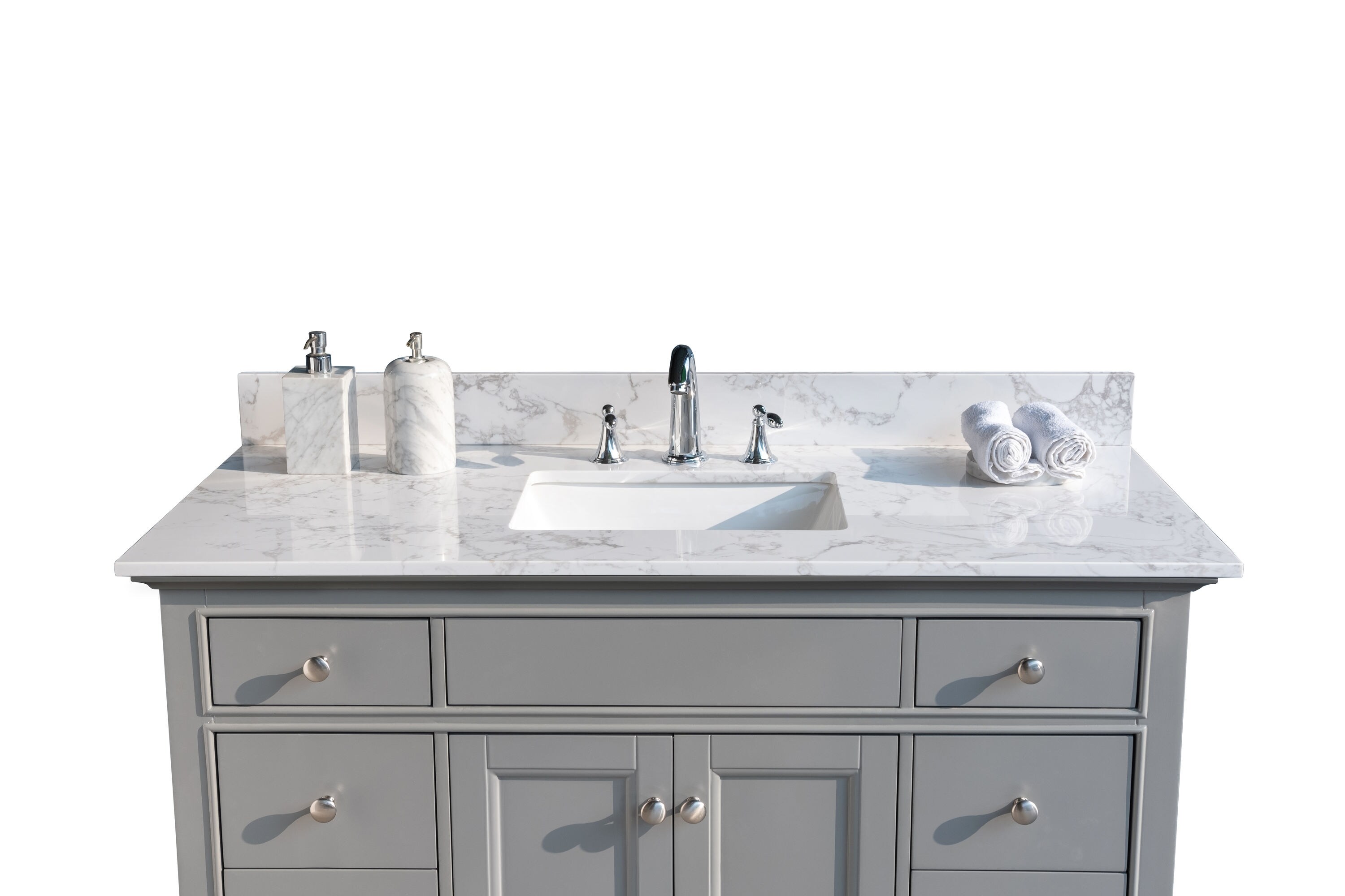 CASAINC 49-in Carrara White Ceramic Undermount Single Sink 3-Hole ...