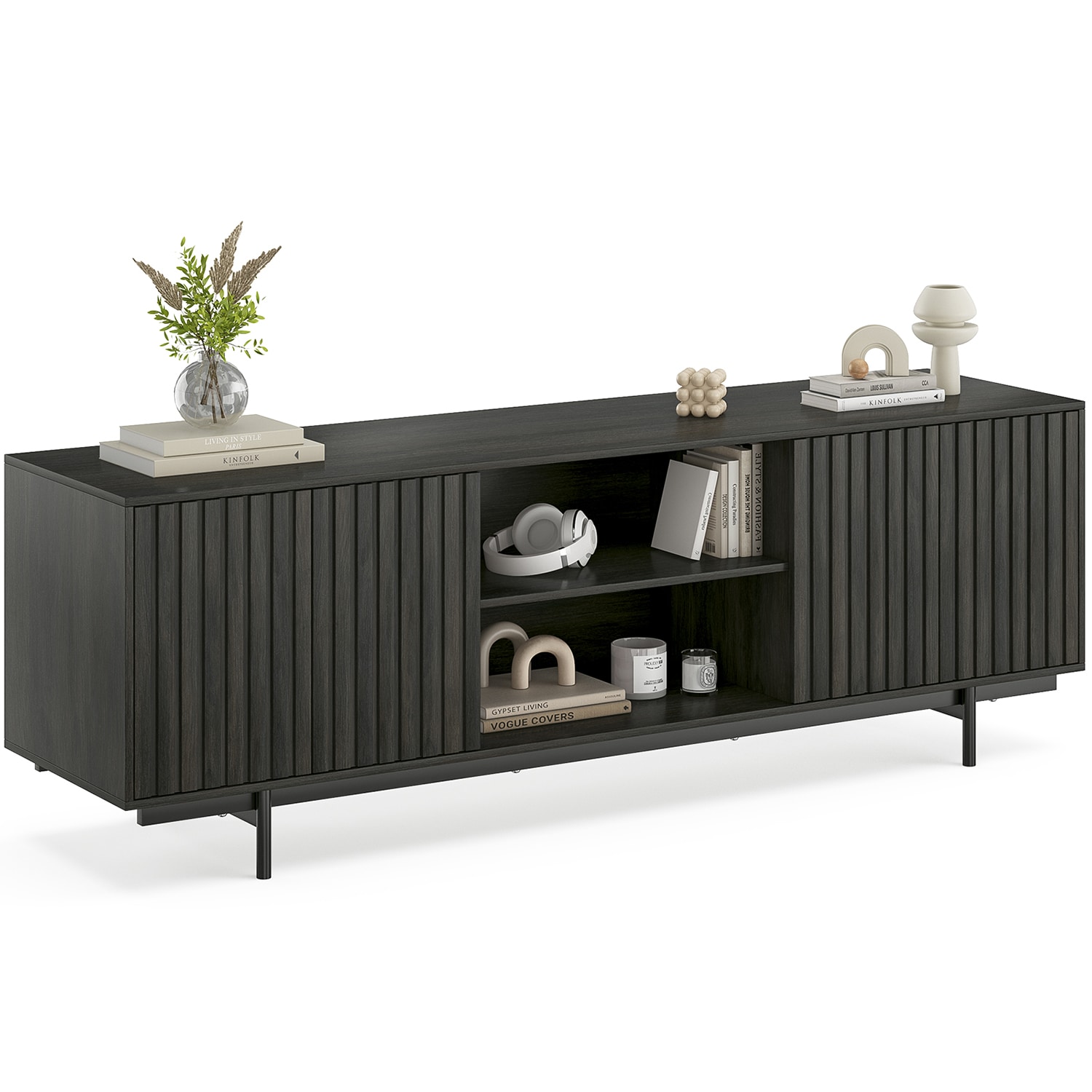 GZMR Modern TV Stand for TVs Up to 75" Modern/Contemporary Black 63-in W TV cabinet ( Accommodates TVs up to 75-in )