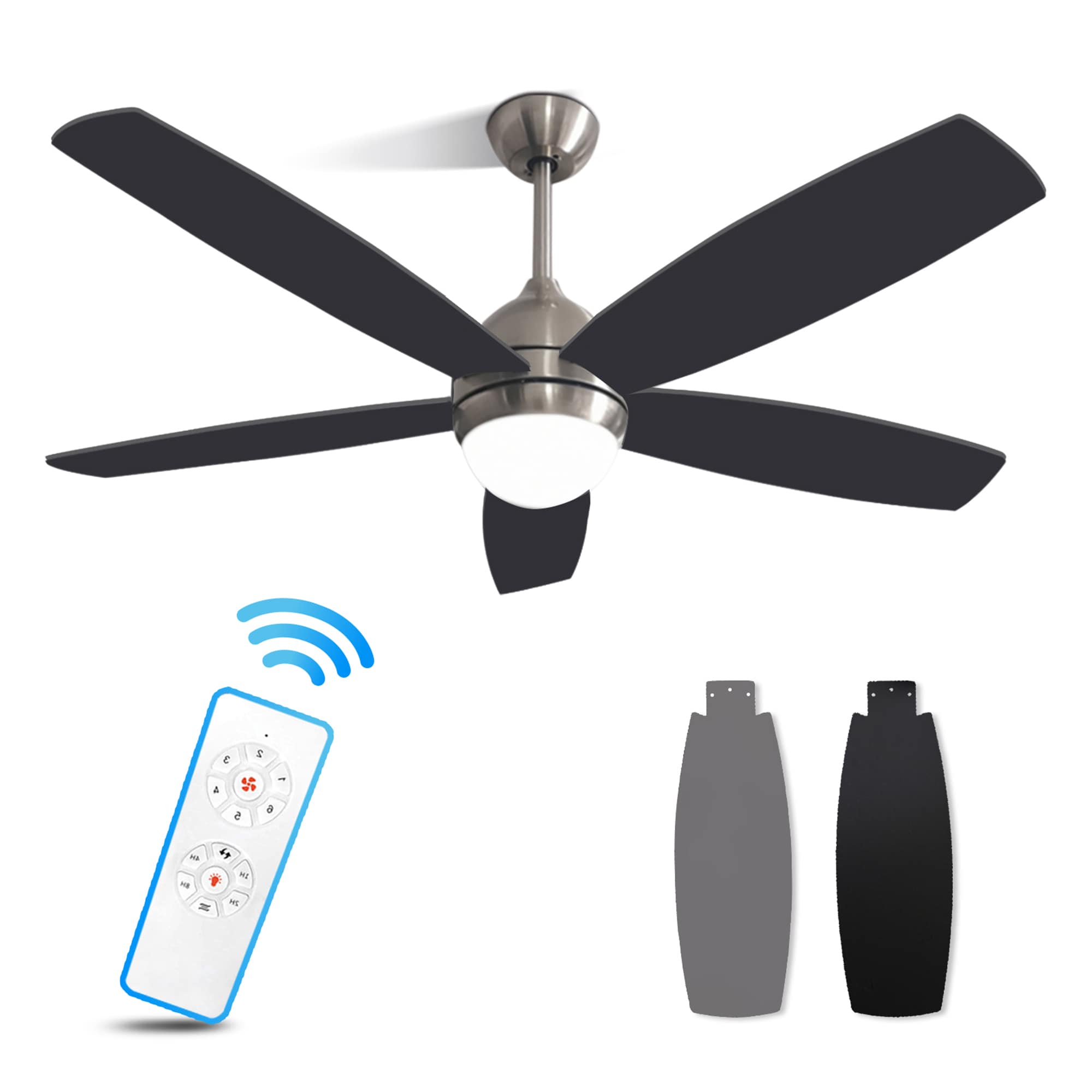 ExBrite DICF0039 52-Inches Brushed Nickel with Matte Blades Color-Changing Integrated LED Fixture Indoor Downrod mount Standard Ceiling Fan With Light and Remote ( 5 -Blade)