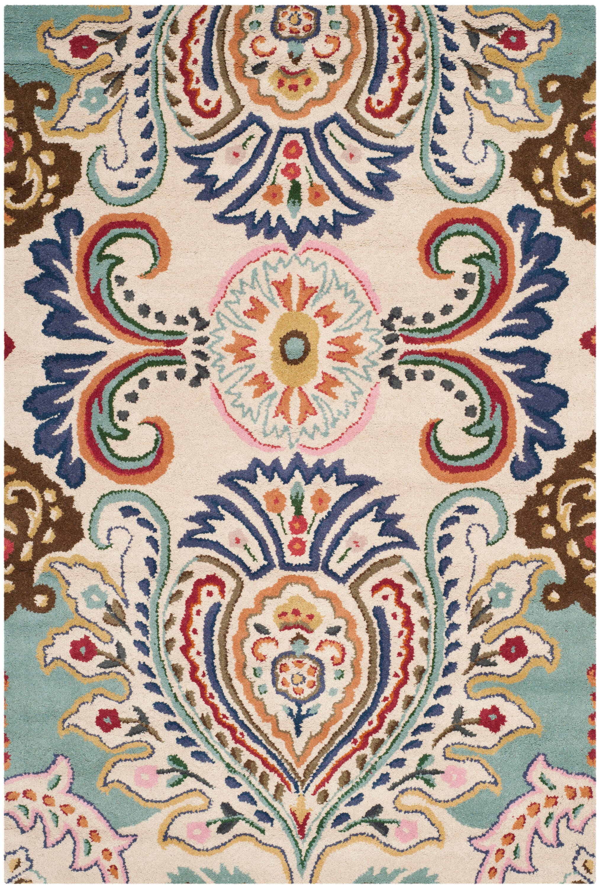 Ivory Multicolor Hand-Tufted Wool 4' x 6' Area Rug