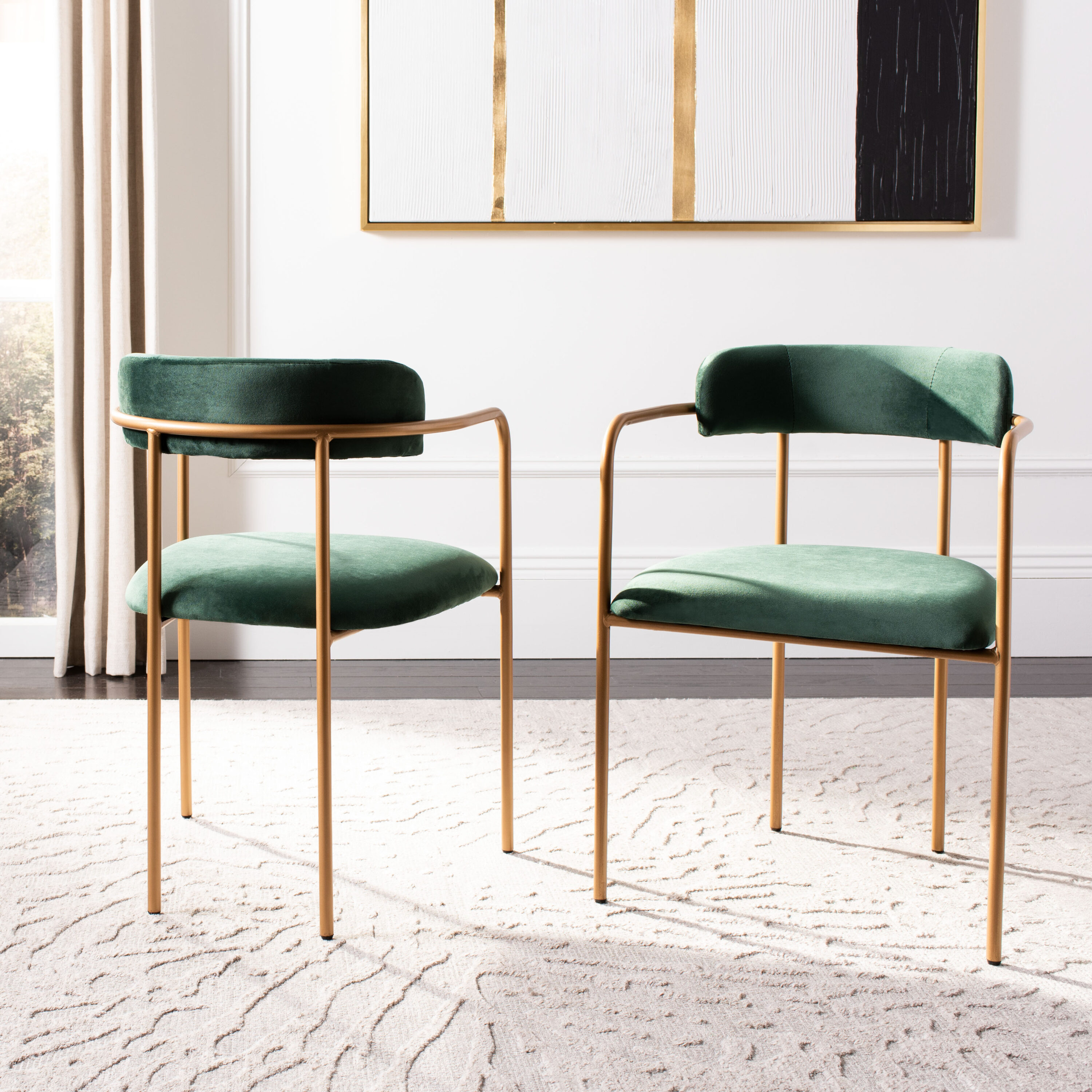 Safavieh ACH6201C-SET2 Camille Modern Malachite Green/Gold Velvet Accent Chair