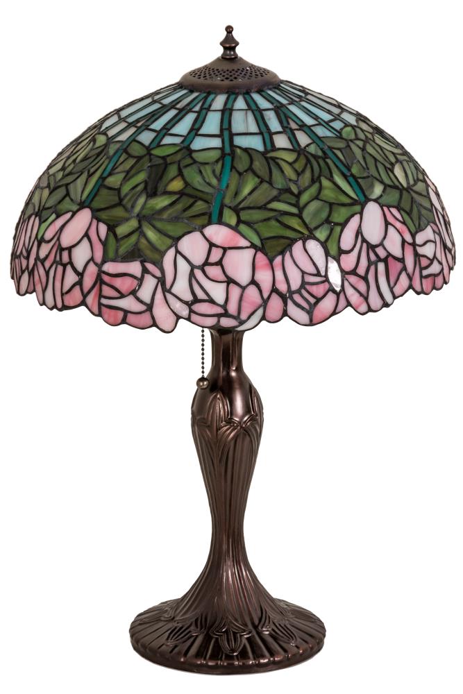 Multicolor Stained Glass Bronze Table Lamp with Floral Design