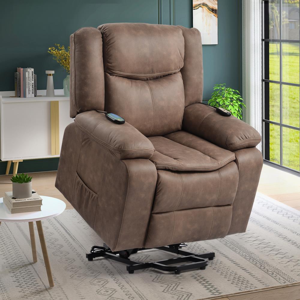 Clihome Beige Ergonomic Velvet Power Lift Recliner Chair for