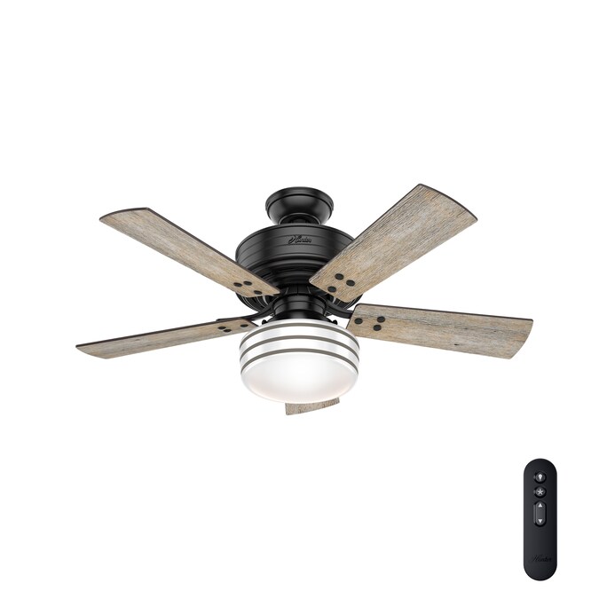 Hunter Cedar Key 44 In Matte Black Led Indoor Outdoor Downrod Or Flush Mount Ceiling Fan With Light Remote 5 Blade The Fans Department At Com - 44 Inch Flush Mount Outdoor Ceiling Fan With Light