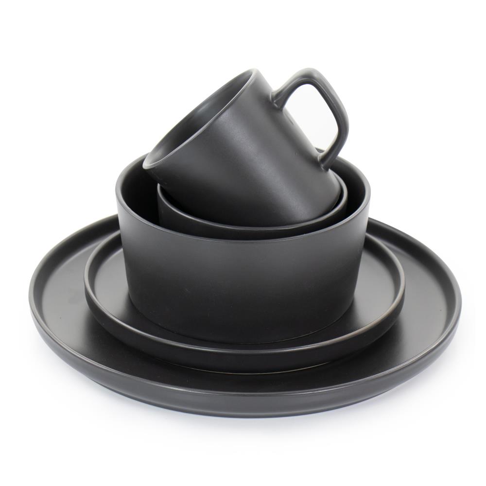 Elama 20-Piece Black Stoneware Dinnerware in the Dinnerware department at