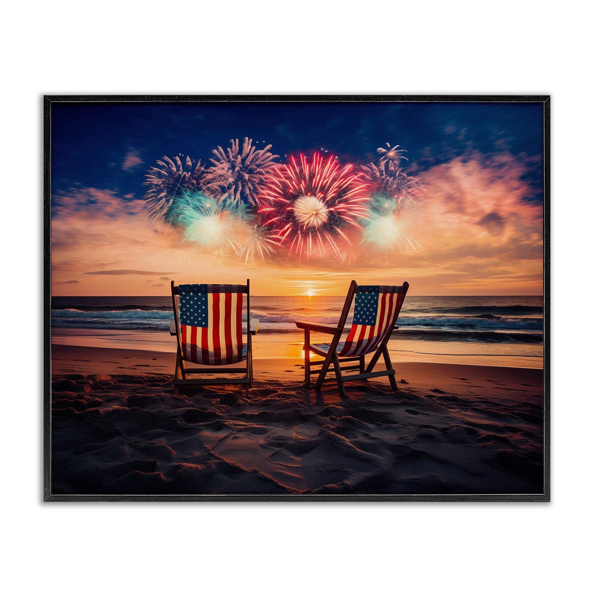 Stupell Industries BT-700-FR-24X30 Summer Fireworks at Beach Black Framed Giclee Art By Arlington Prints 30 x 24