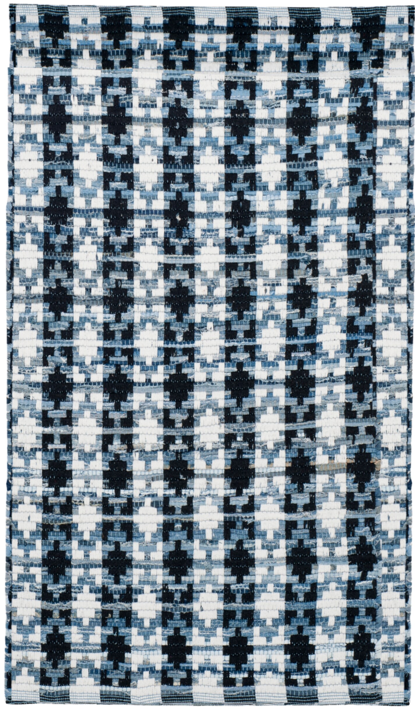 Blue and Ivory Geometric Handwoven Cotton Area Rug