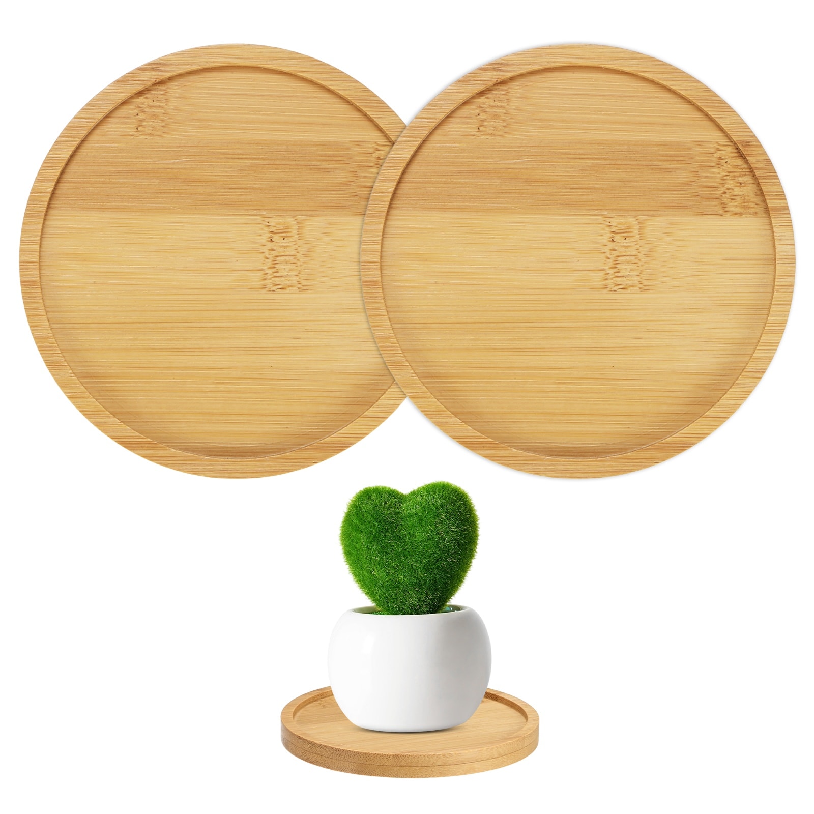 Unique Bargains - 2-Pack Bamboo Plant Saucer 3.94in ID 4.33in OD Round