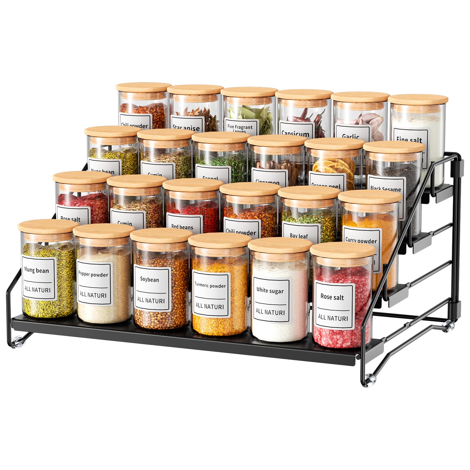Yichuhaoxi  Adjustable Depth 4 Tier Spice Rack Organizer for Cabinet Pantry Countertop Black 1 Pack durable home and garden accessory designed