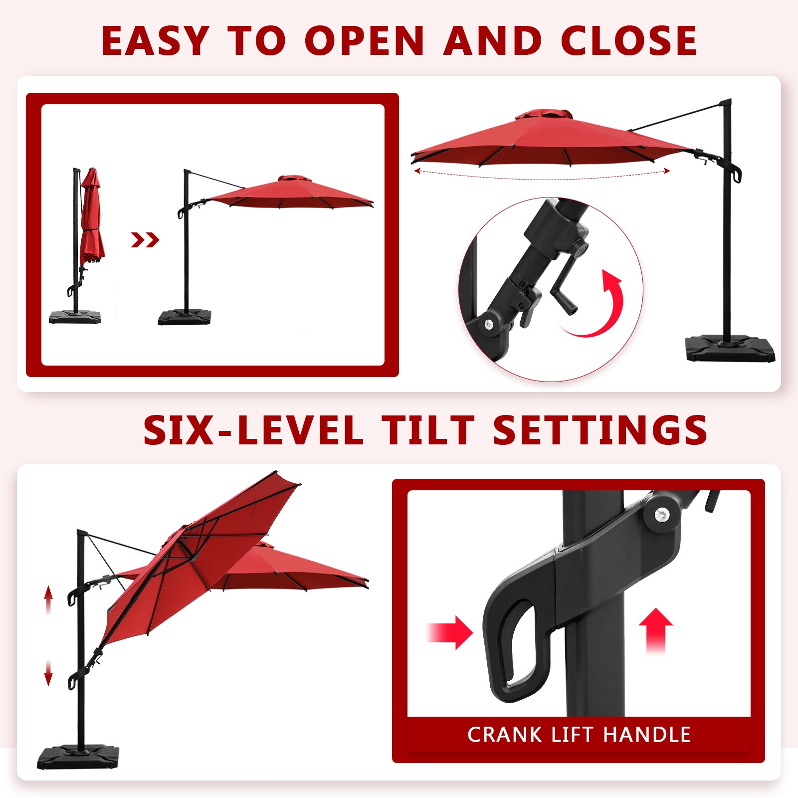 Red 10ft Steel Cantilever Patio Umbrella with Double-Top Canopy
