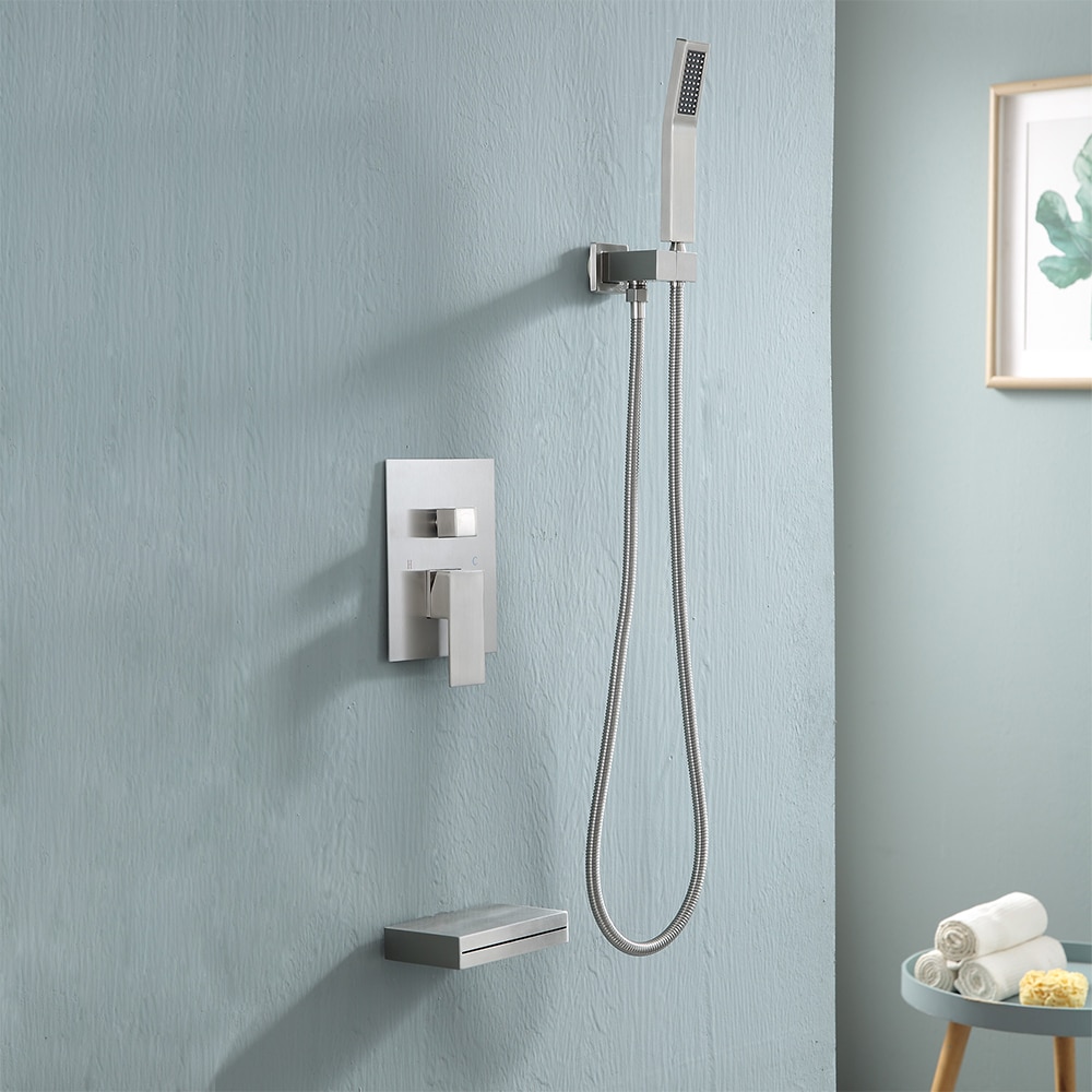 Brushed Nickel Dual Shower Head System with Handheld and Rainfall Feature