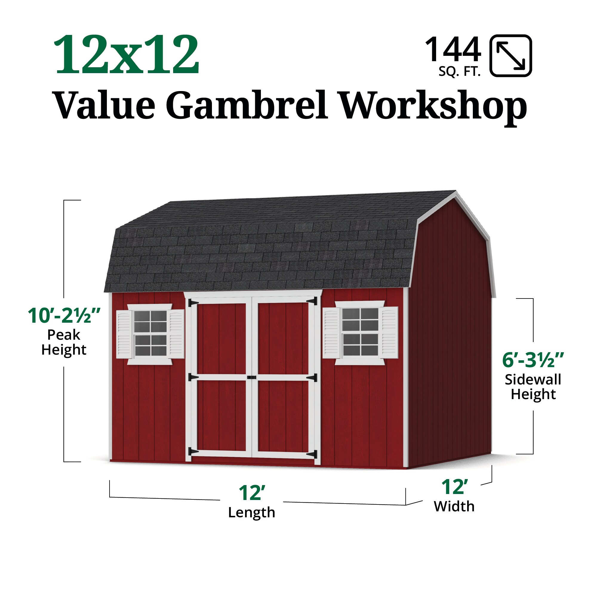 Little Cottage Co 12X12 VGB-6-WS-PC-FK Wood-Storage-Buildings - View #3