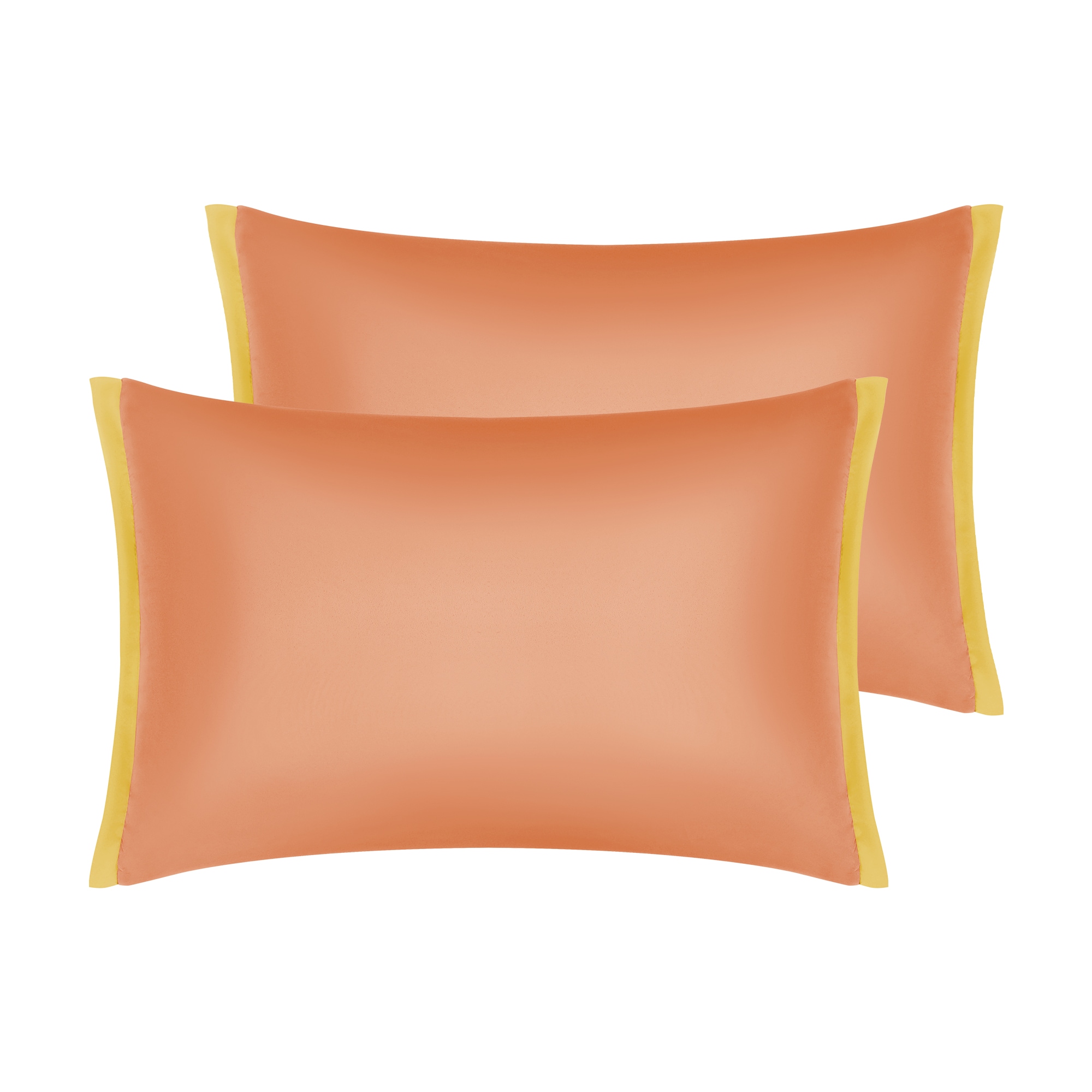 Unique Bargains Pillow Cases Set of 2 Soft Satin Polyester Cooling Pillow Covers with Envelope Closure Gift for Women Men Queen 20x30Inch Orange Yellow