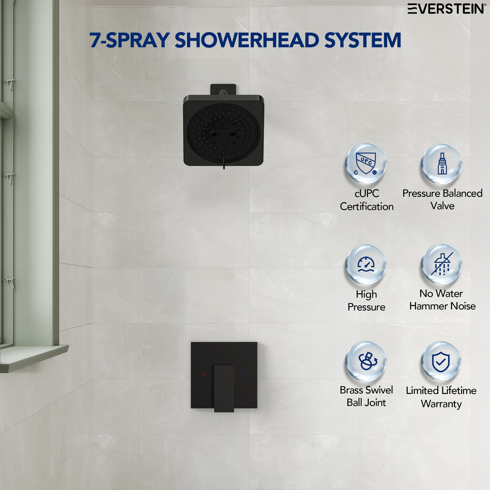 EVERSTEIN SFS-1130-BK Showerhead-Bar-Panels - View #6