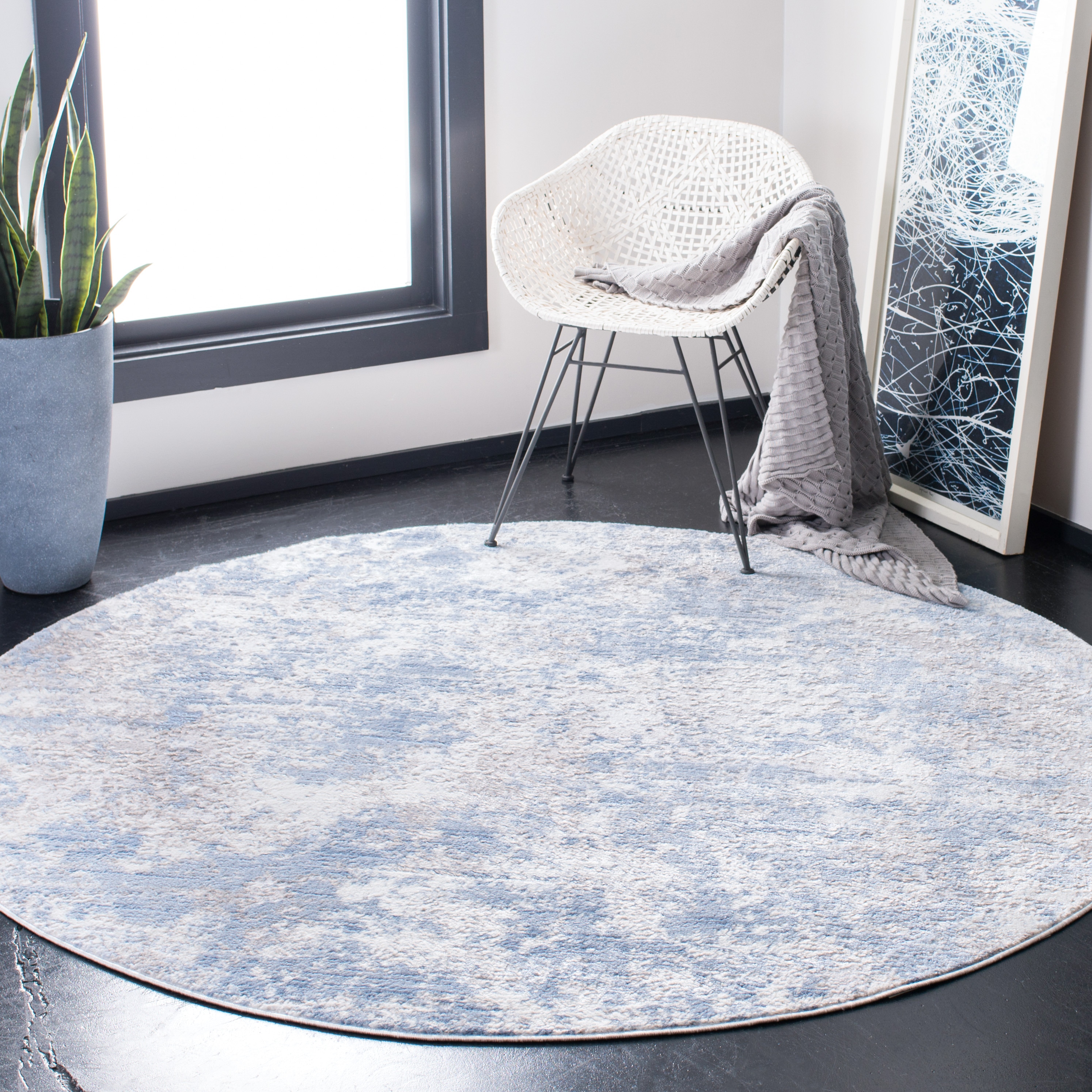 Safavieh ALA705F-9R Amelia Marche 9 x 9 (ft) Loomed Synthetic Gray/Blue Round Indoor Abstract Area rug