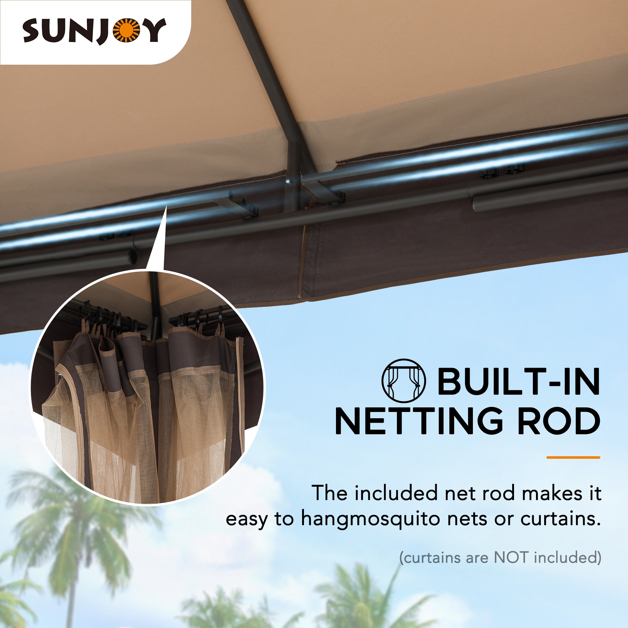 Sunjoy 10.5-ft x 13-ft Rectangle Tan Metal Polyester Roof Semi ...