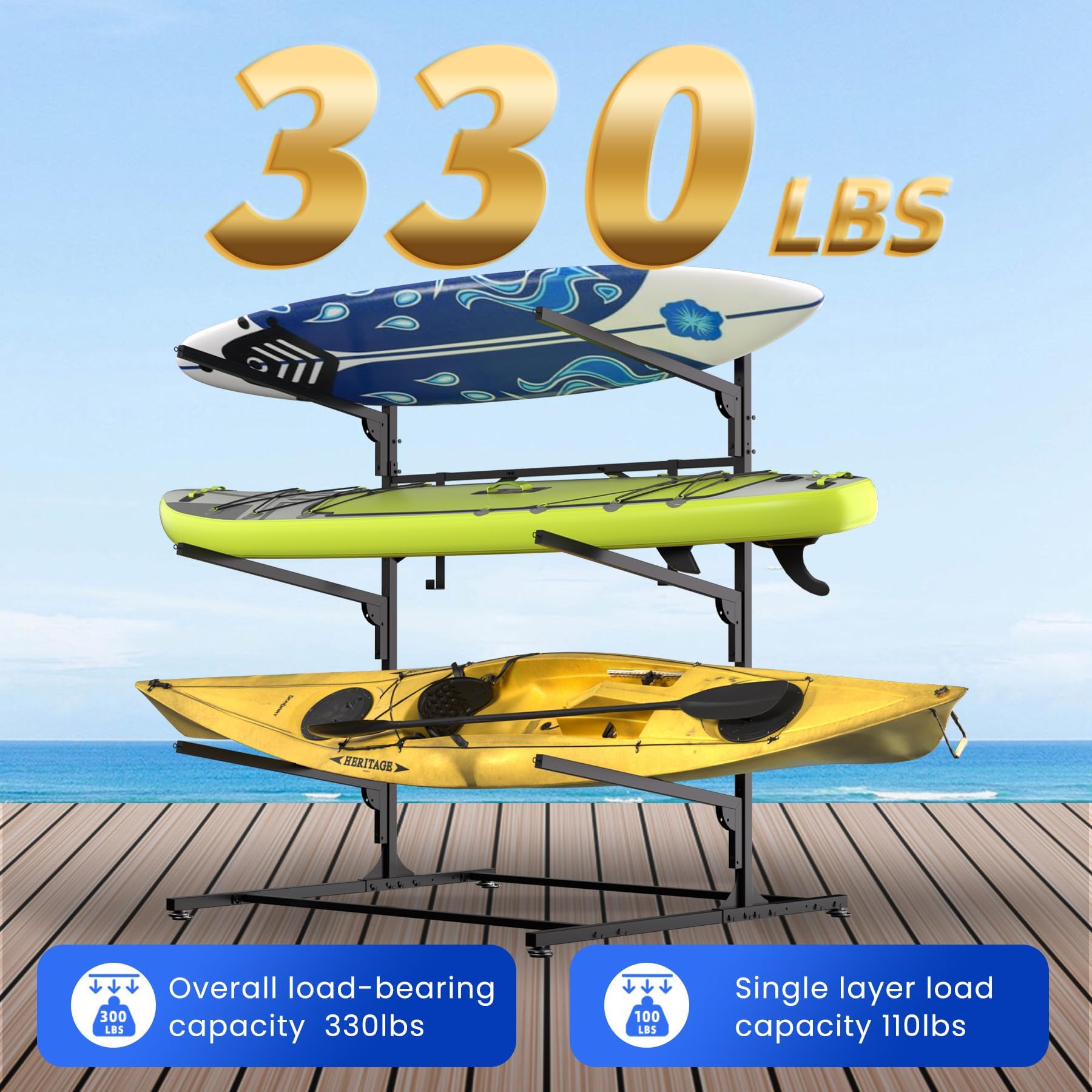 GarveeLife Kayak Storage Rack Freestanding Organizer for Canoe Paddle ...