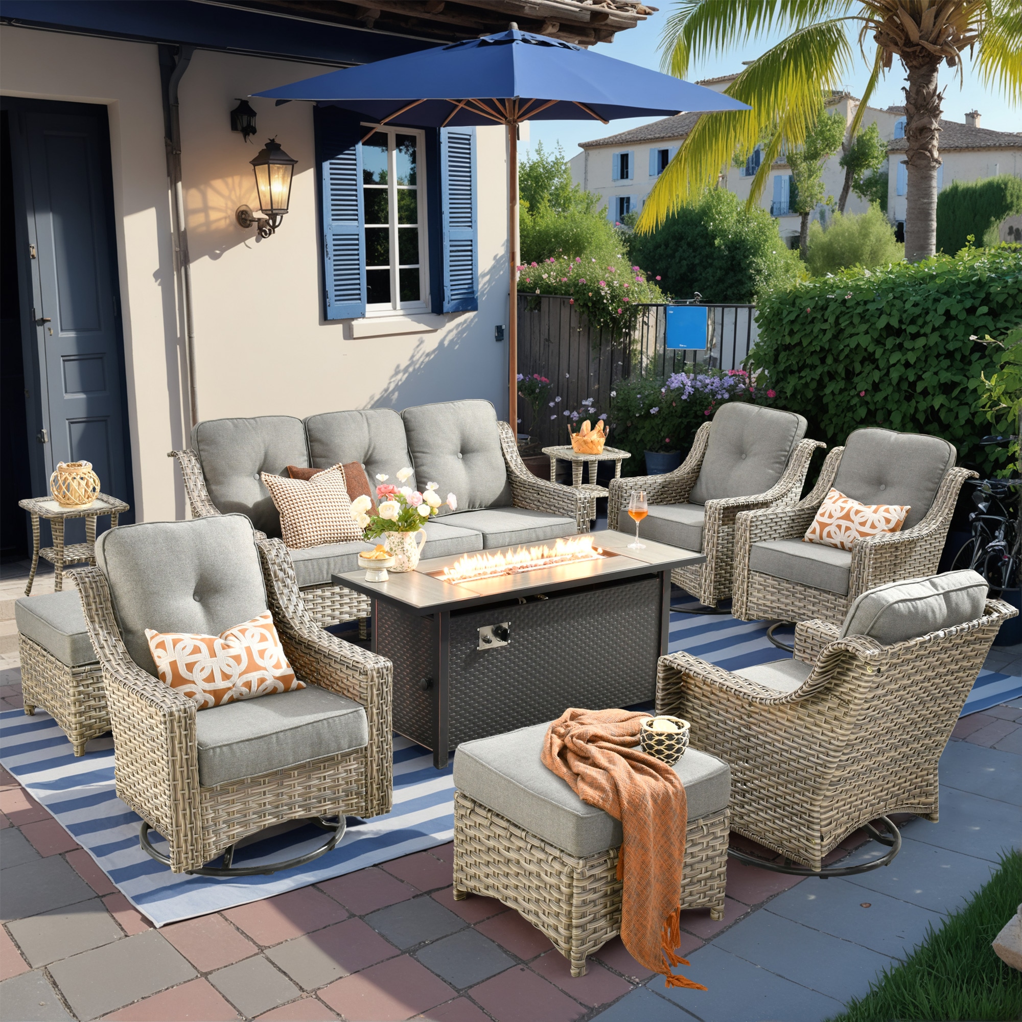 Caodoc L5-CFP03-YZPAD210 New right-Angles Rattan Outdoor Sectional with Dark gray Cushions and Rattan Frame
