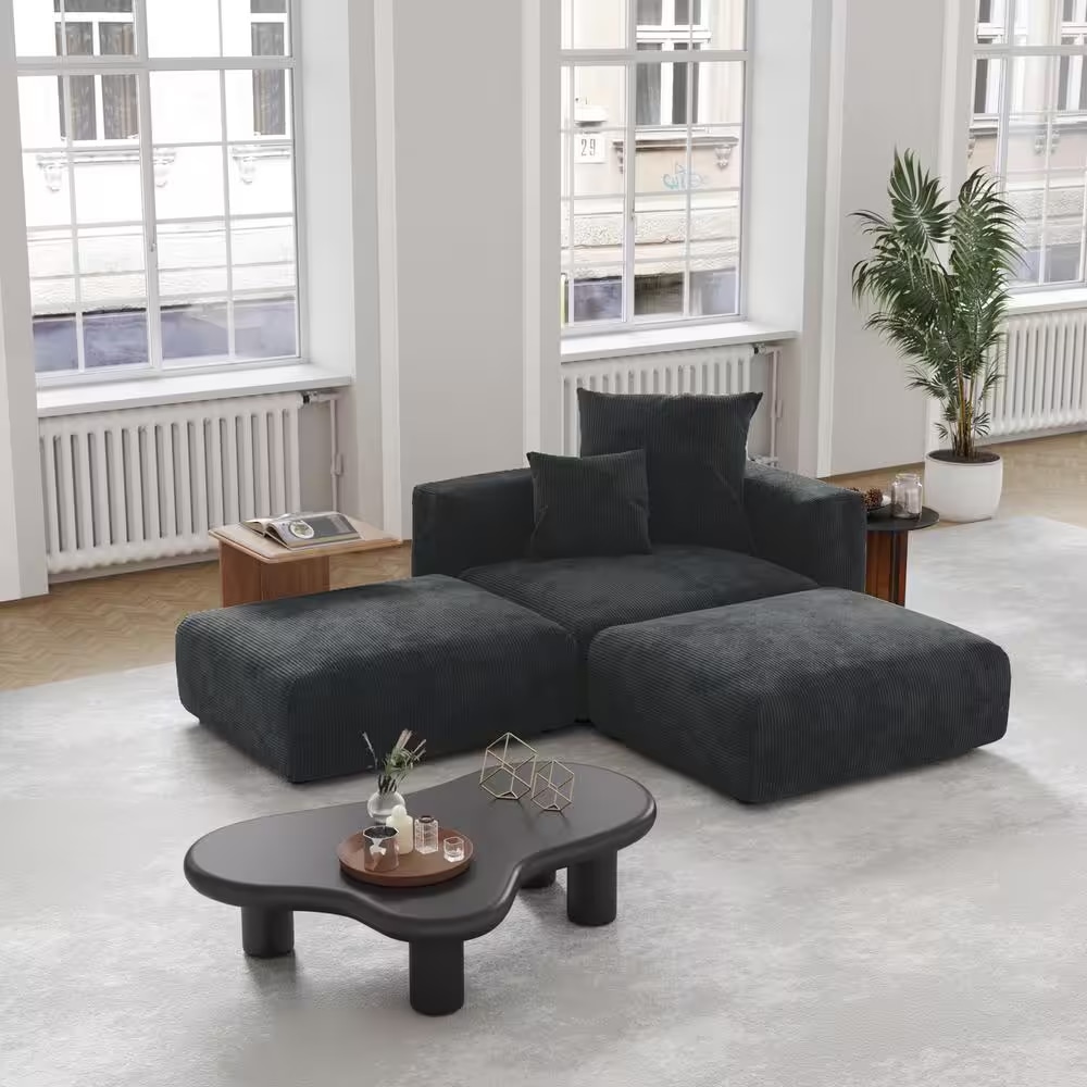 BuotiqHom DH-C1+2-126BK 51.18-in Casual Black Sectional