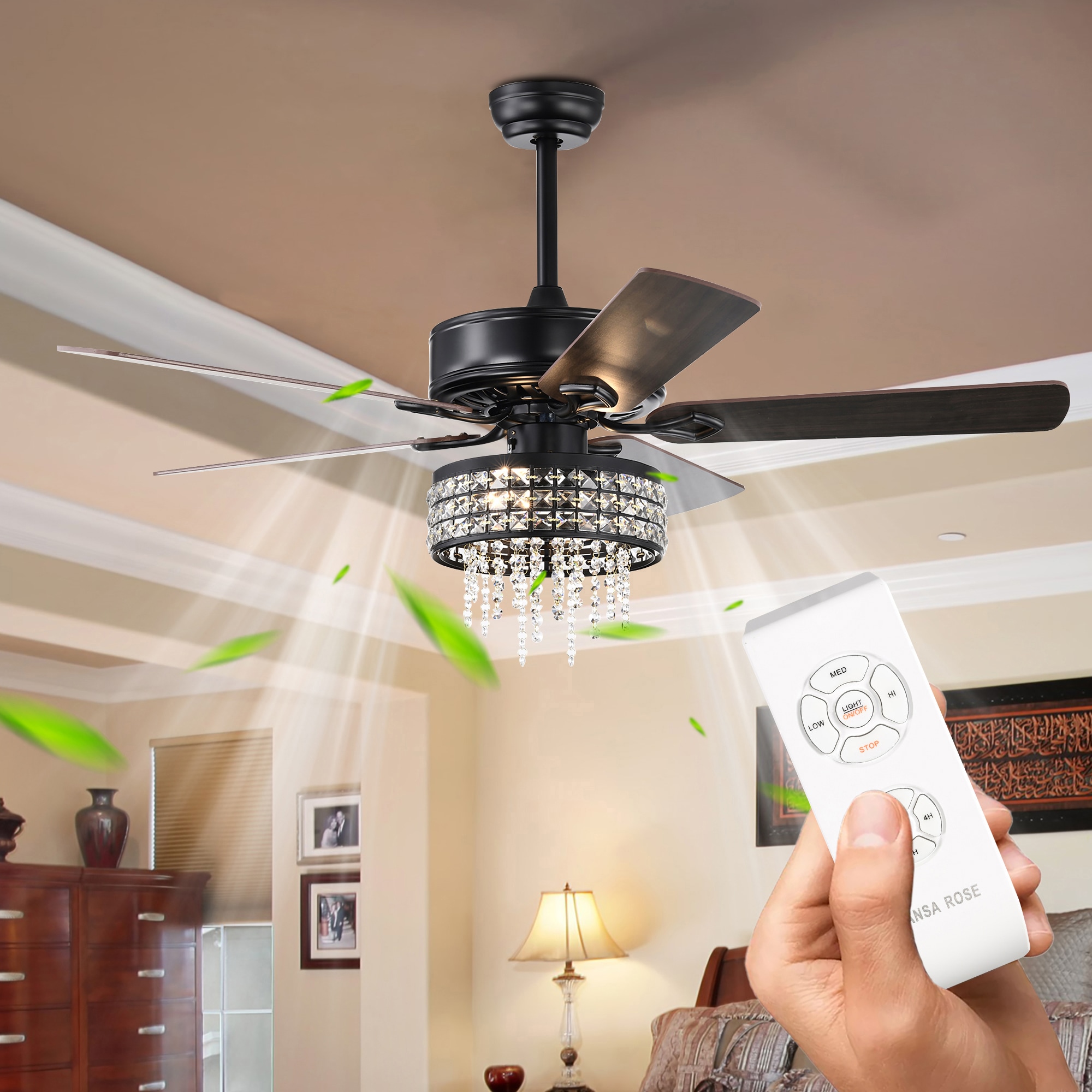 ExBrite 52-in Matte Black Indoor Ceiling Fan with Light and Remote (5 ...