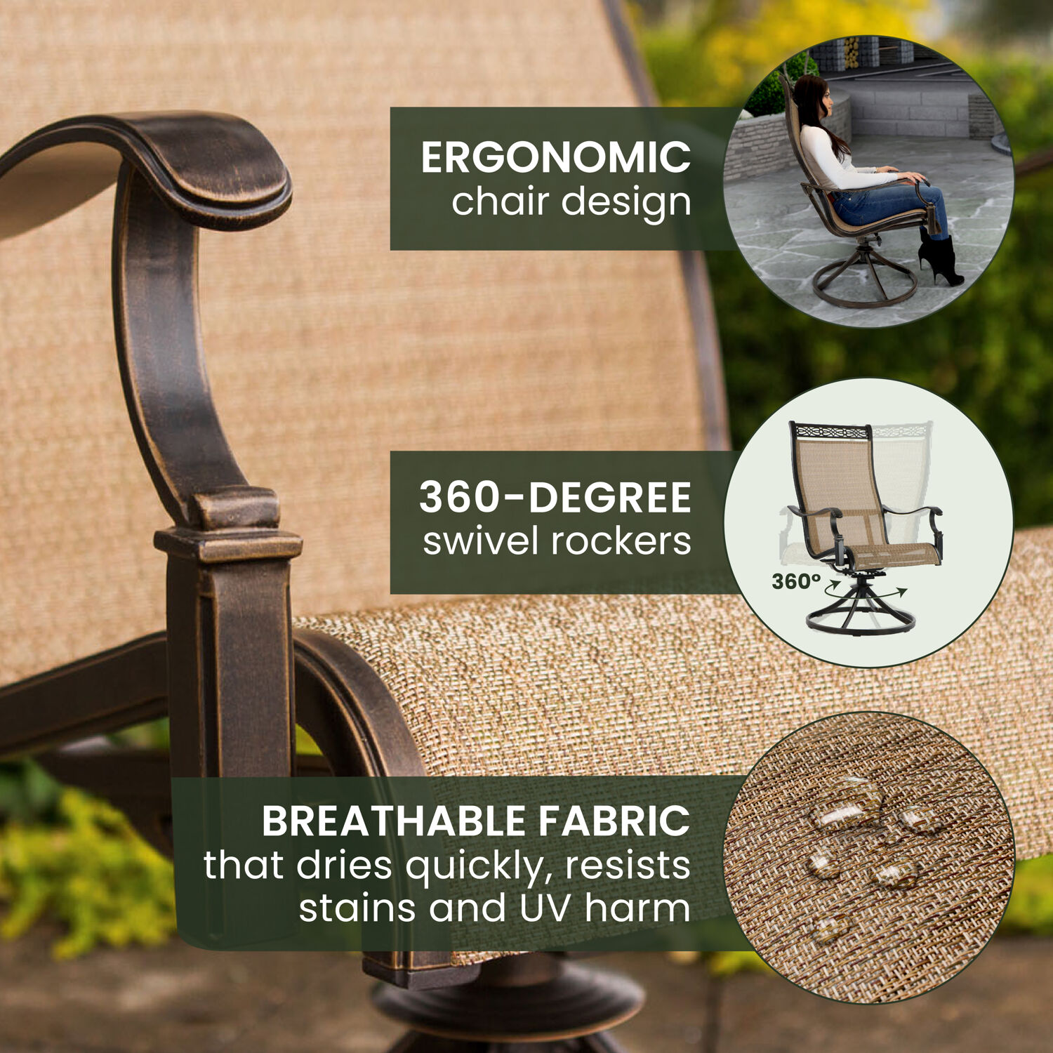 Cedar Cast Aluminum 9-Piece Patio Dining Set with Swivel Rocking Chairs