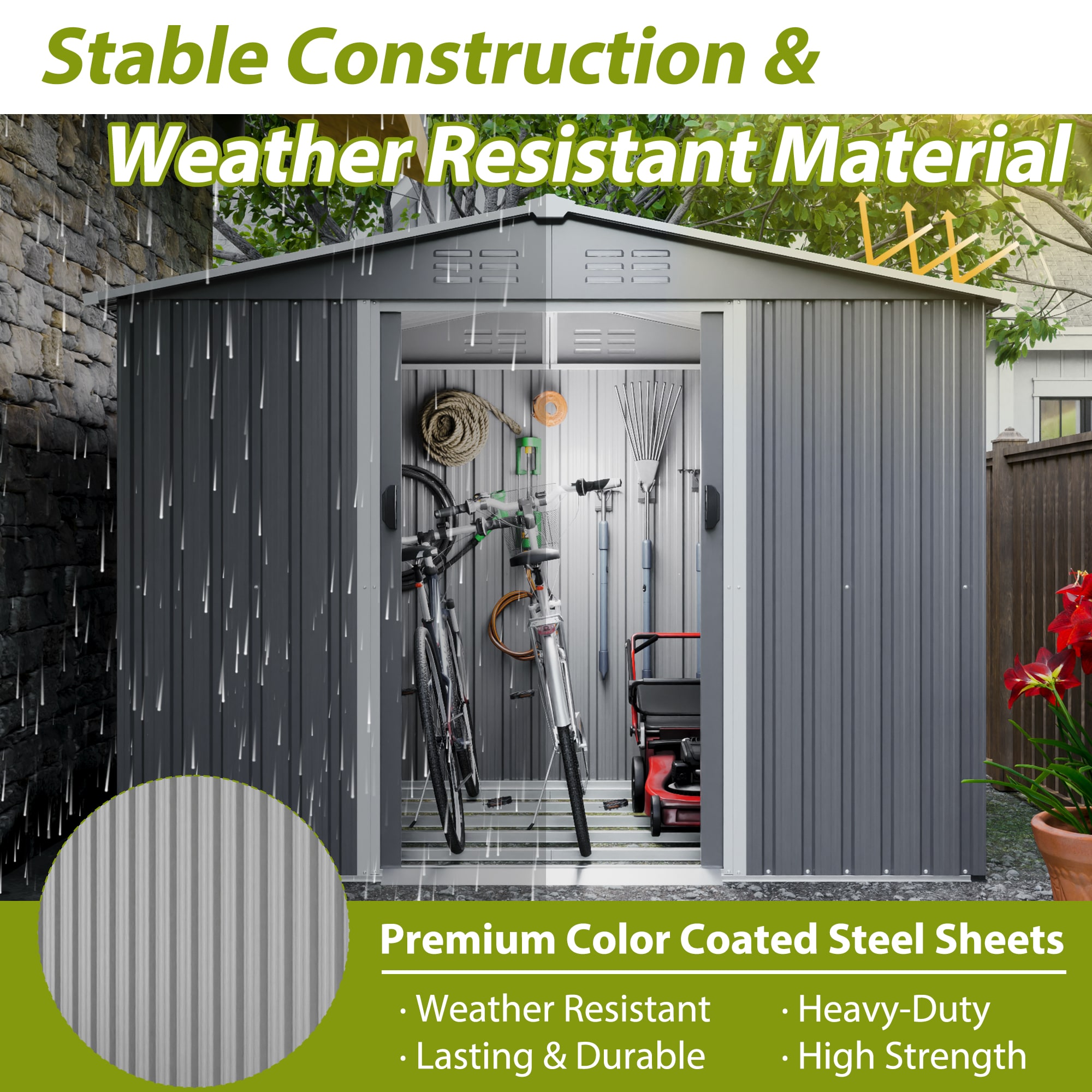 WELLFOR TWSG005-GN Metal-Storage-Buildings-Sheds - View #5