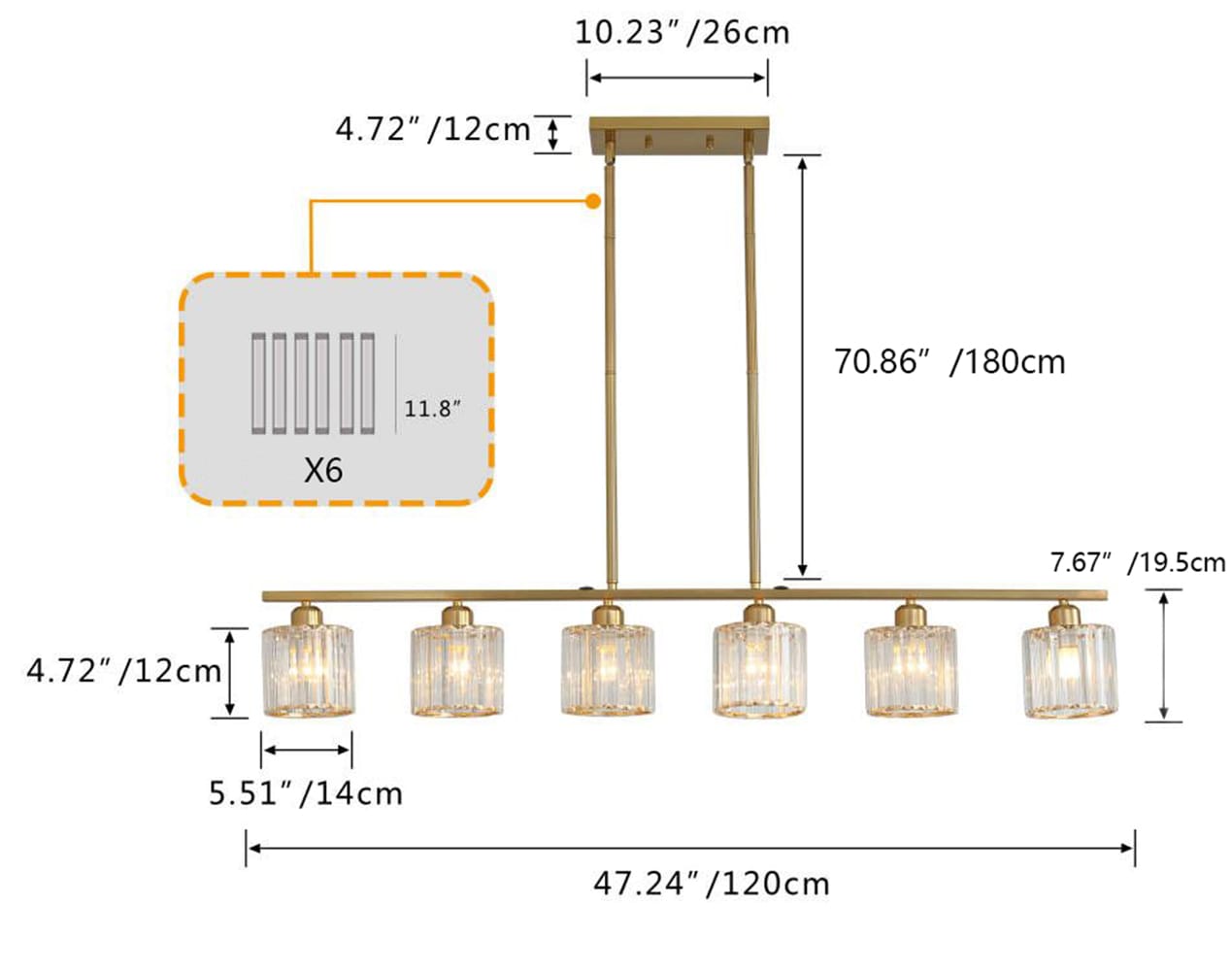 Aiwen 6-Light Gold Modern/Contemporary Dry rated Chandelier in the ...