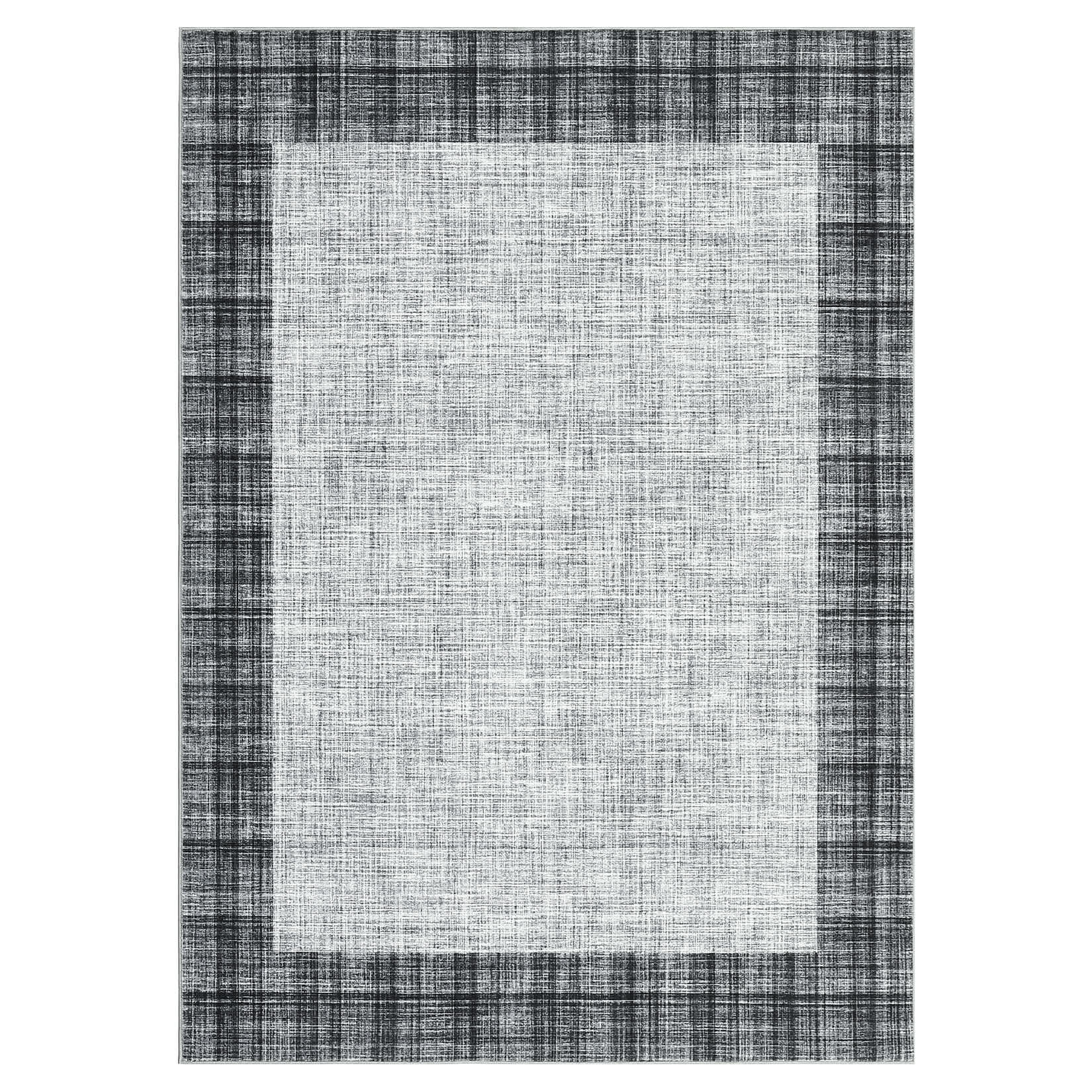 WhizMax SUNNY-PHK-33SY6YMN 5 x 7 ft Polyester Light Grey Rectangular Living Room Bedroom Dining Room Geometric Bordered Modern Machine Washable Area Rug
