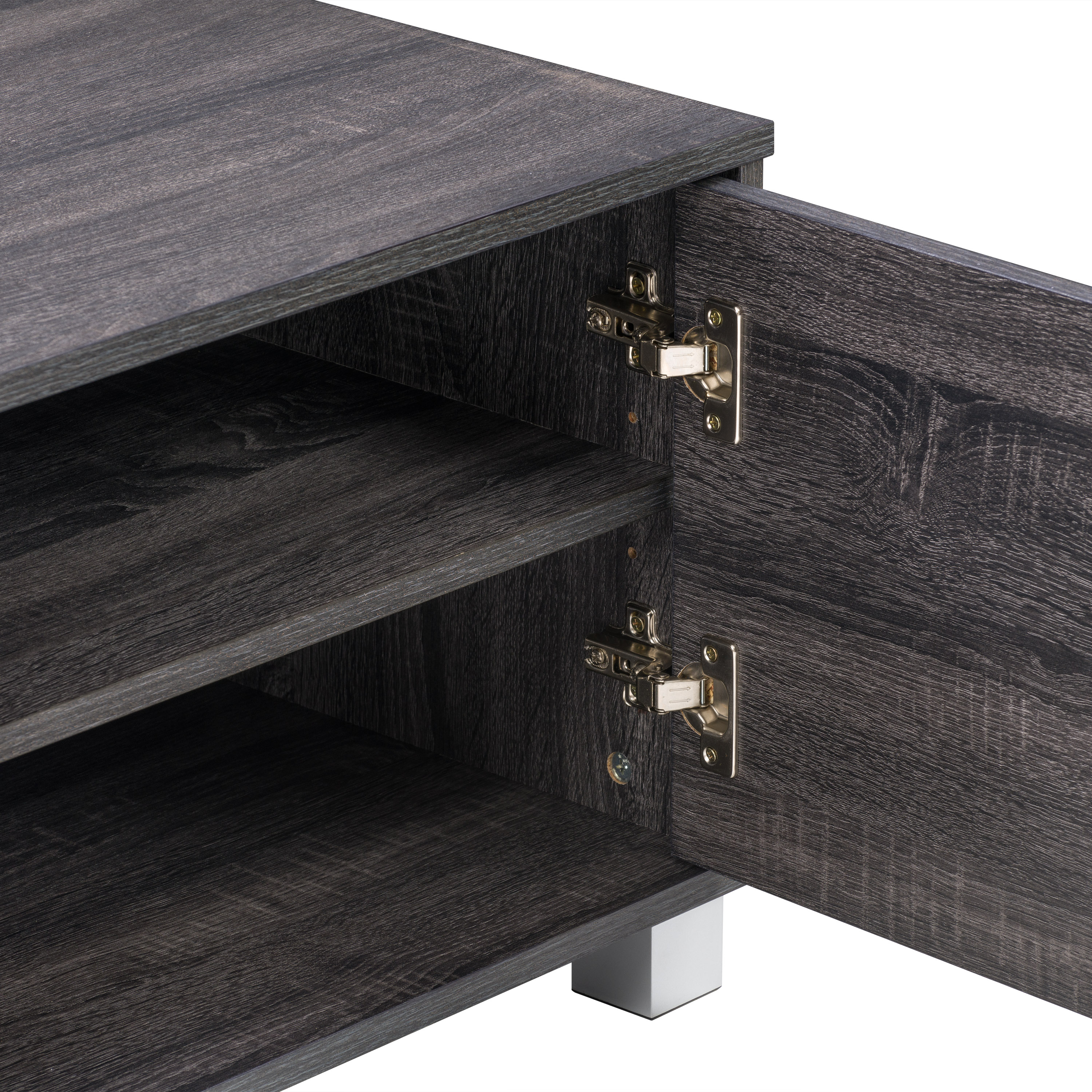 Dark Gray Wood Grain TV Stand with Cabinets for TVs up to 85"