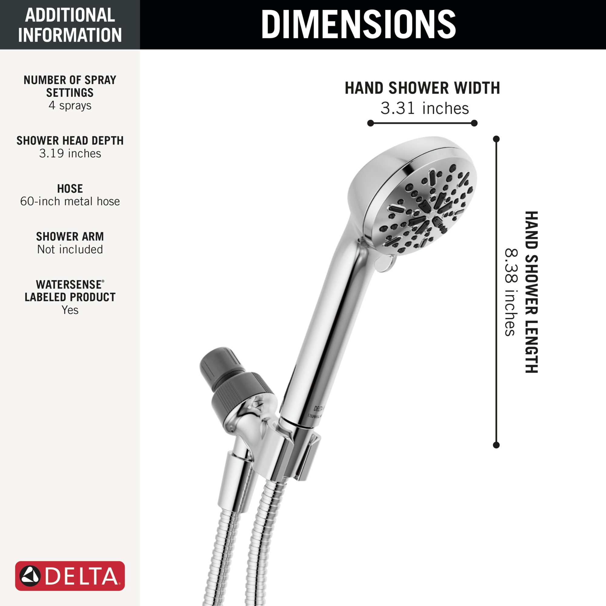 Chrome Adjustable Multi-Head Handheld Shower with Hose
