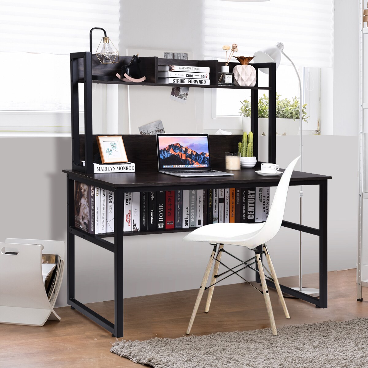 Magic Home 47.2 in. W Rectangular Black MDF Desktop Solid Steel Frame Writing Desk Extra Large Double Workstation Desk