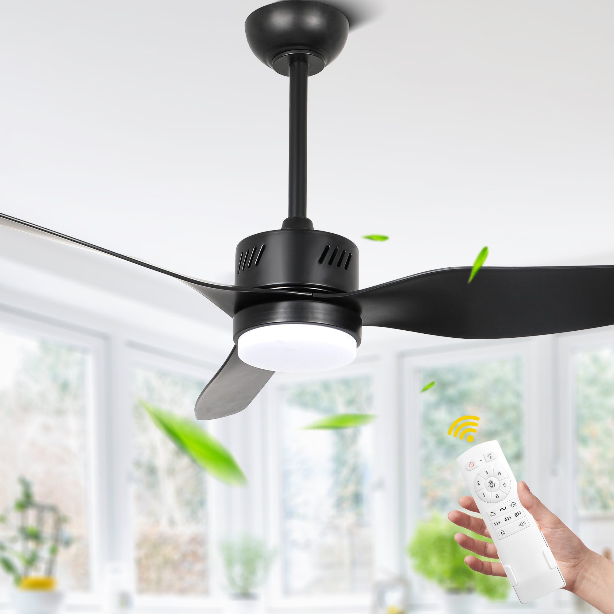 Bella Depot DCGED4602 Modern 46-in Color-Changing Integrated LED Black with Black Blades Ceiling Fan With Light - Remote Included ( 3 -Blade )