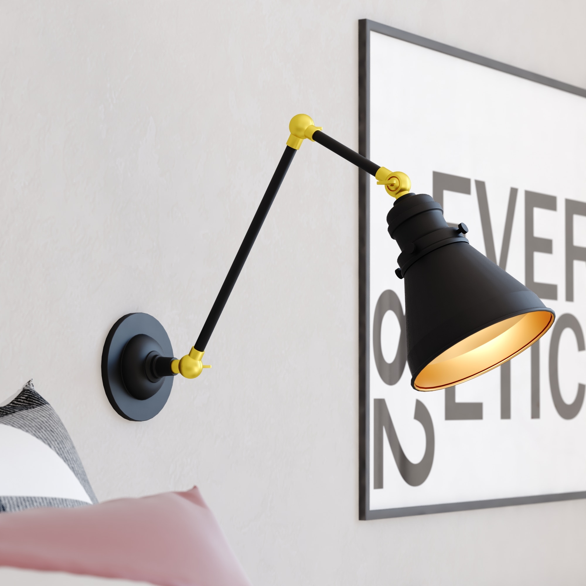 Alexis Adjustable Swing Arm Wall Lamp in Oil Rubbed Bronze and Satin Gold