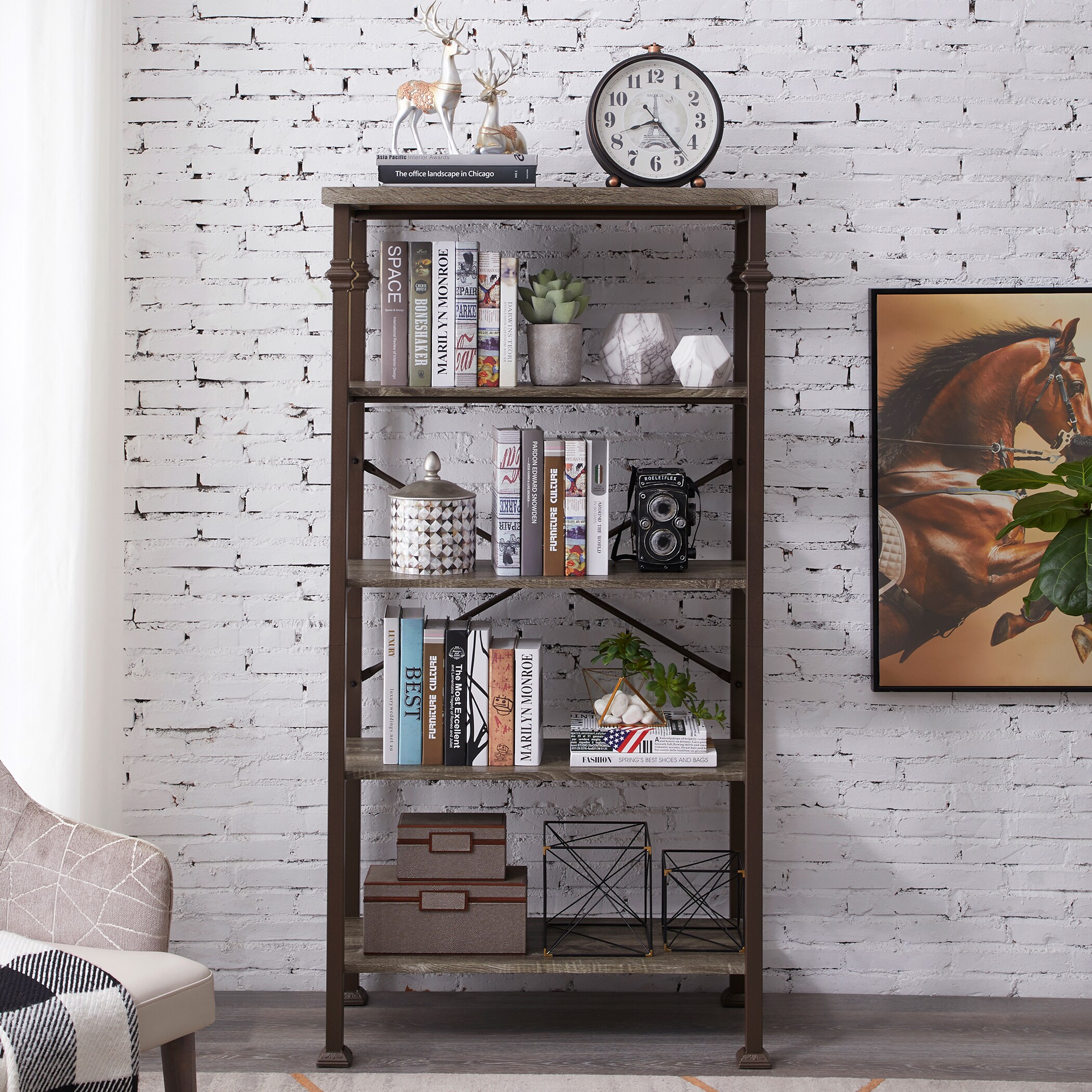 Details about   Dark Brown Oak Wooden 5 Shelf Bookcase Bookshelf Book Case Elegant Display Decor 