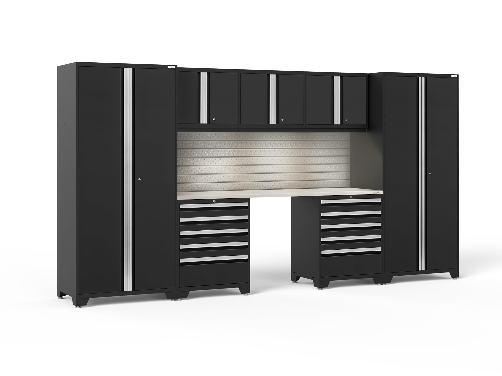 NewAge Products 64129 156-in W x 84.75-in H x 24-in D 7 -Cabinets Steel Black Garage Storage System